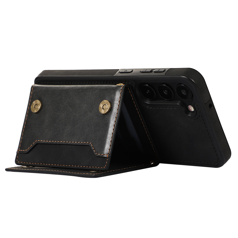 For Samsung Galaxy S24+ Case Wallet RFID Blocking Phone Kickstand Cover - Black