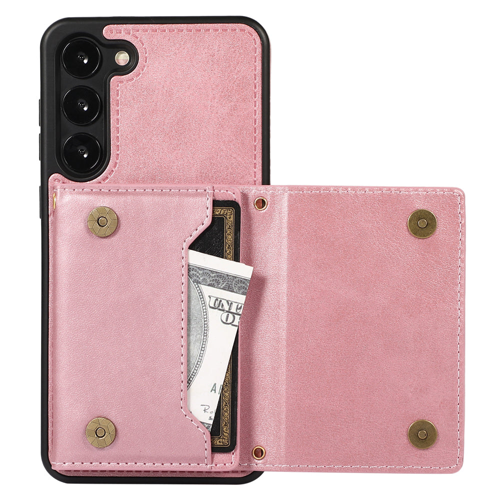 For Samsung Galaxy S24+ Case Wallet RFID Blocking Phone Kickstand Cover - Rose Gold