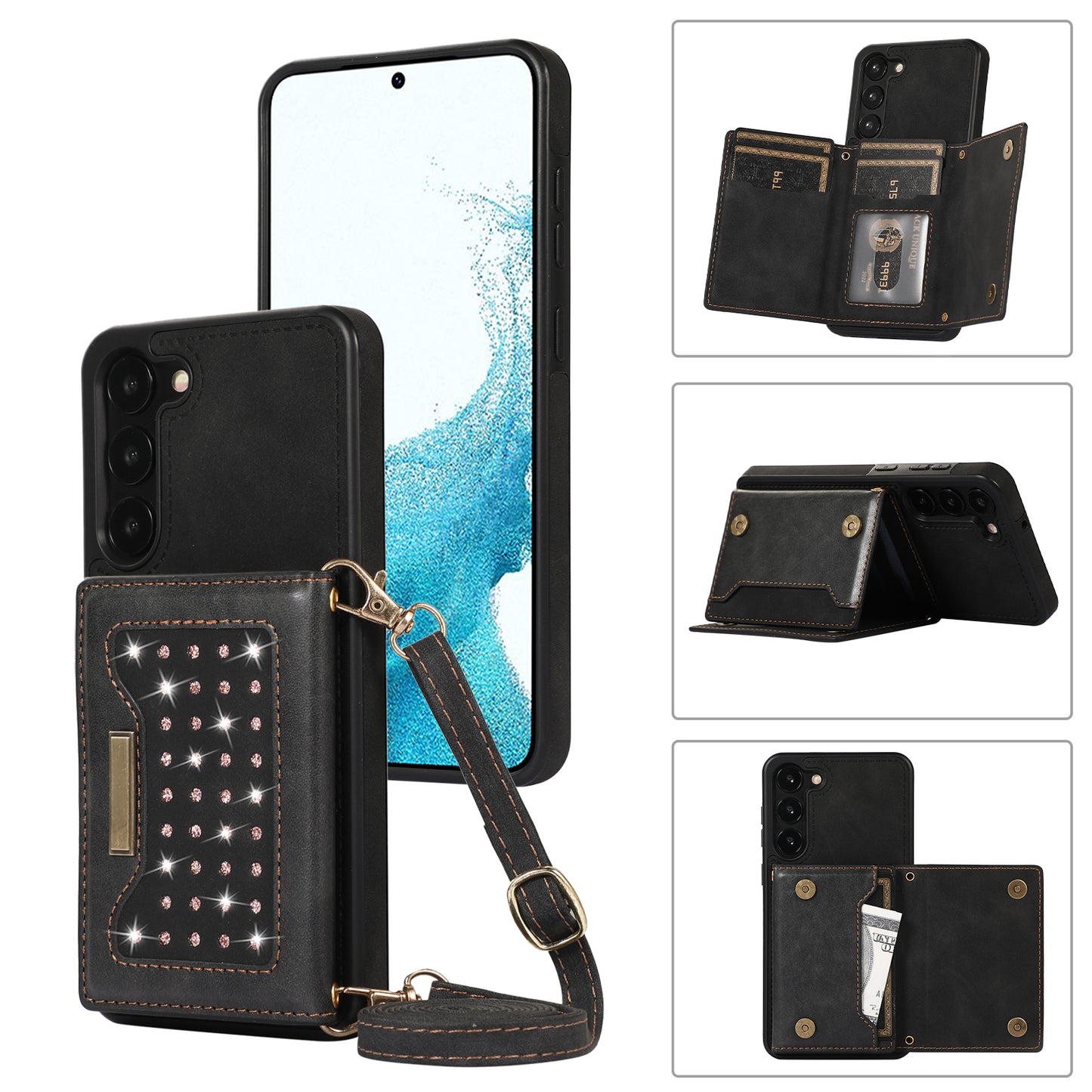 For Samsung Galaxy S24 Kickstand Case RFID Blocking Wallet Phone Cover - Black