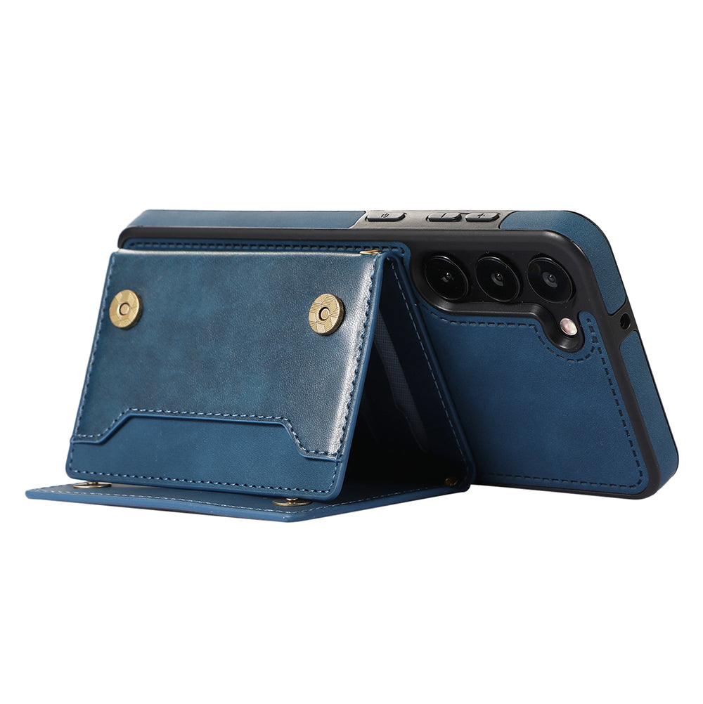 For Samsung Galaxy S24 Kickstand Case RFID Blocking Wallet Phone Cover - Blue