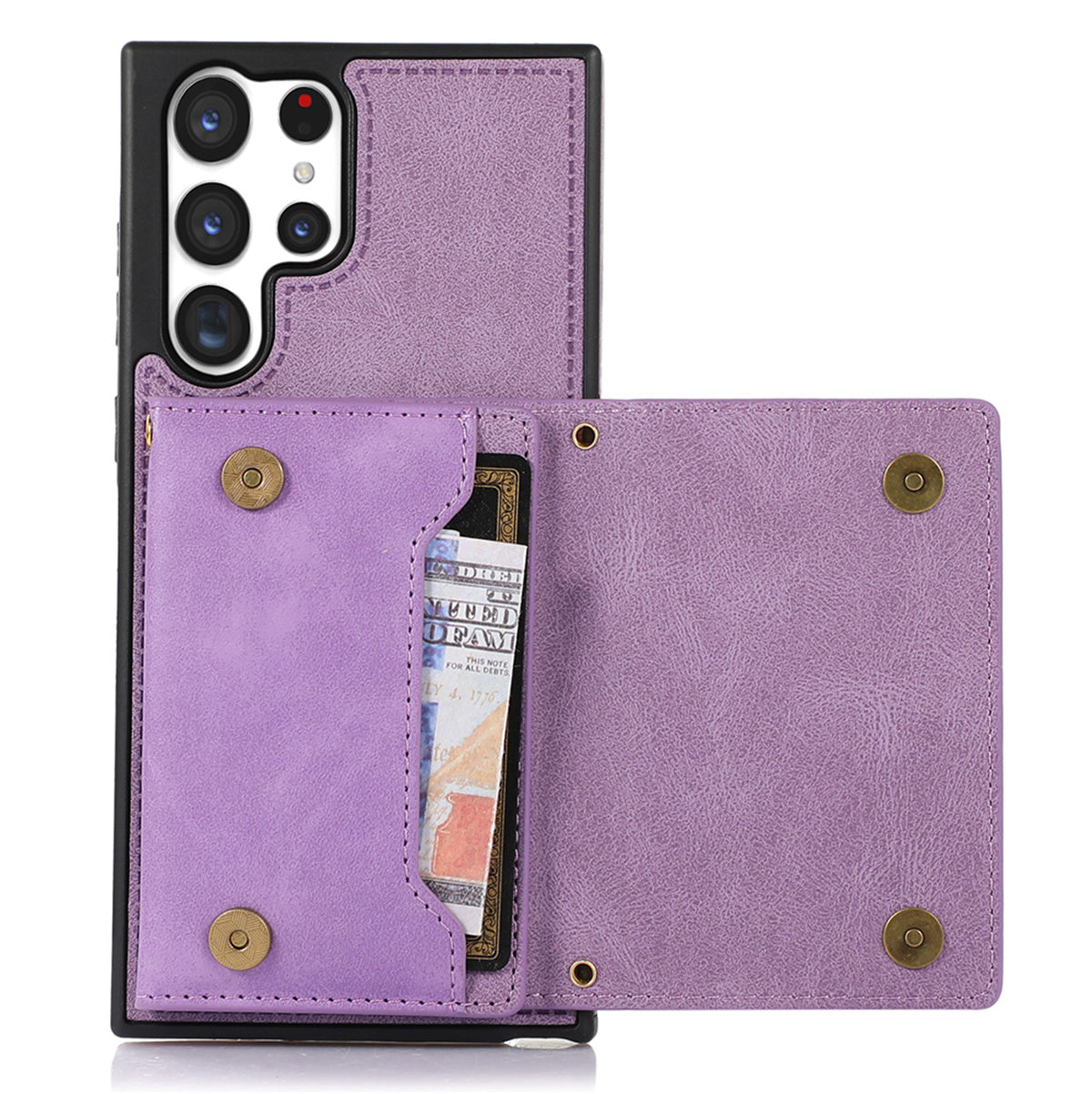 For Samsung Galaxy S24 Ultra Case Rhinestone Phone Cover with Wallet RFID Blocking - Purple