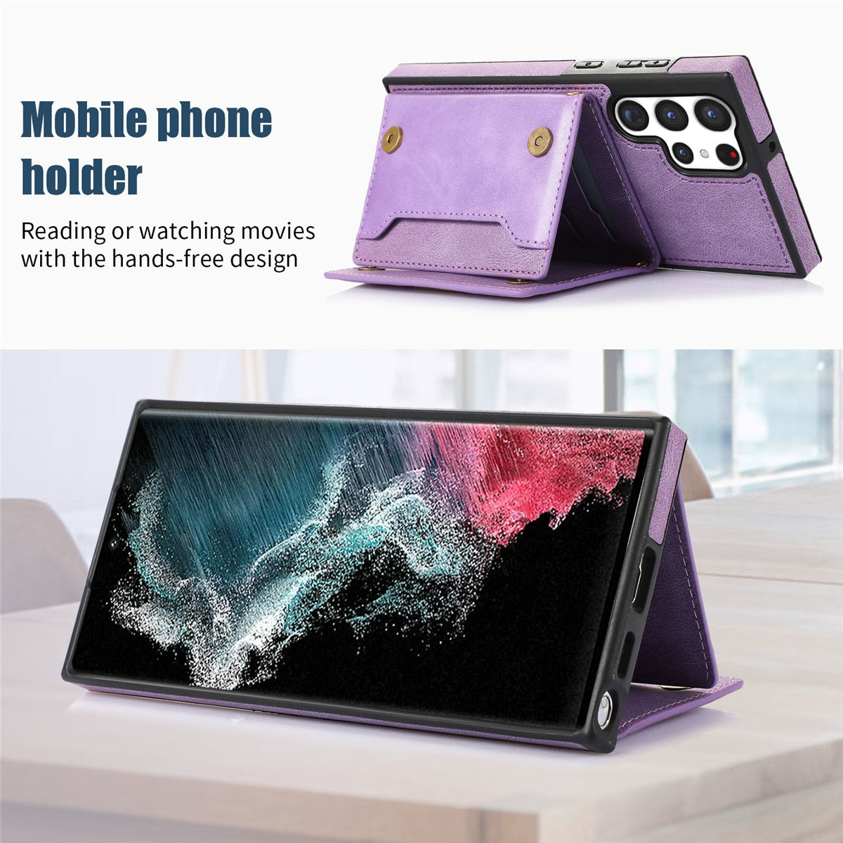 For Samsung Galaxy S24 Ultra Case Rhinestone Phone Cover with Wallet RFID Blocking - Purple