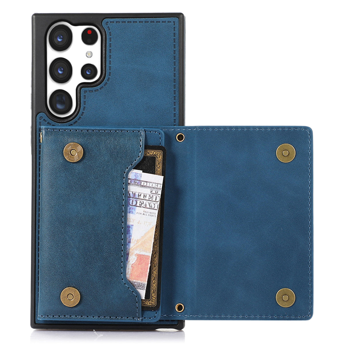 For Samsung Galaxy S24 Ultra Case Rhinestone Phone Cover with Wallet RFID Blocking - Blue