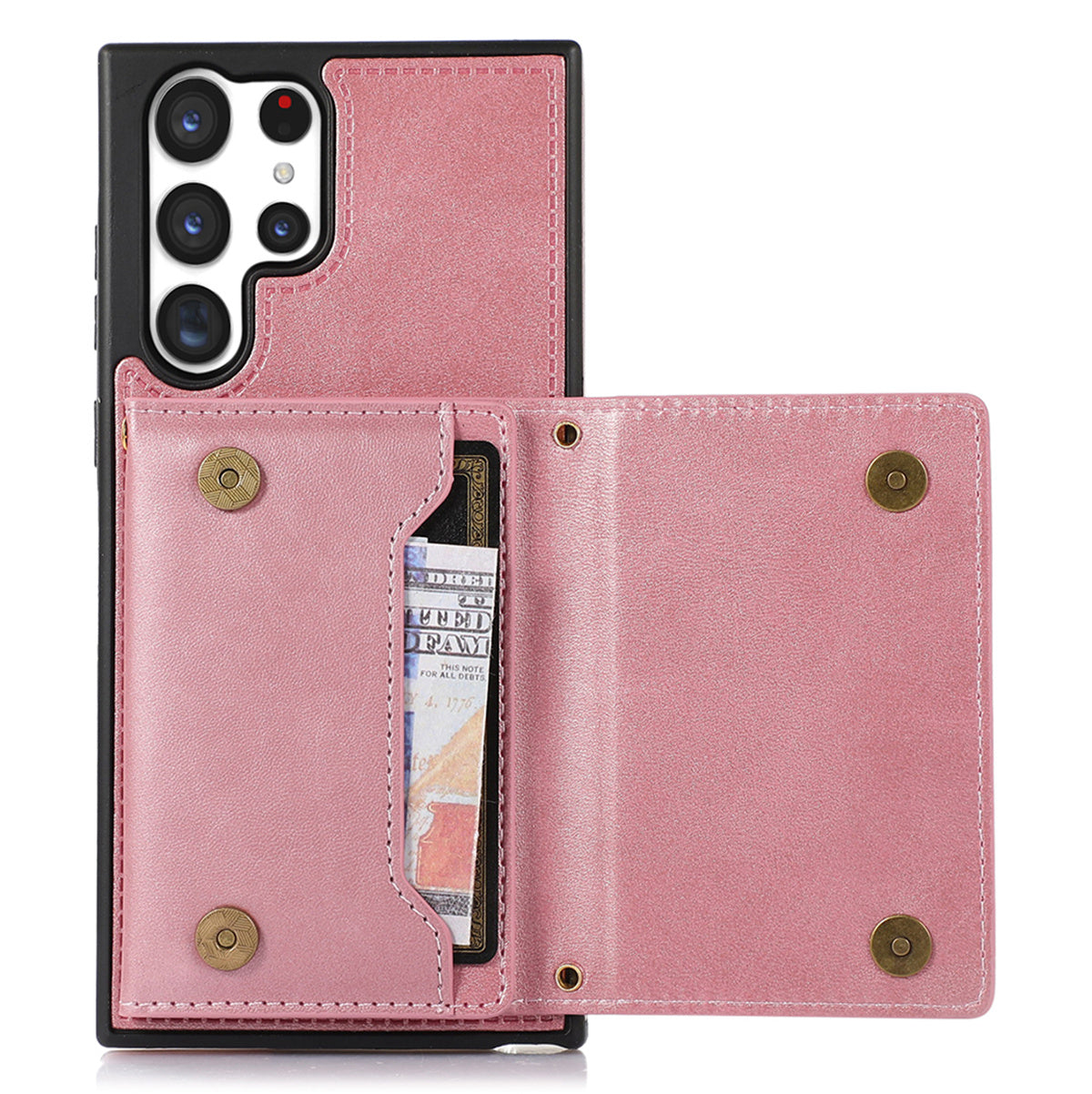 For Samsung Galaxy S24 Ultra Case Rhinestone Phone Cover with Wallet RFID Blocking - Rose Gold