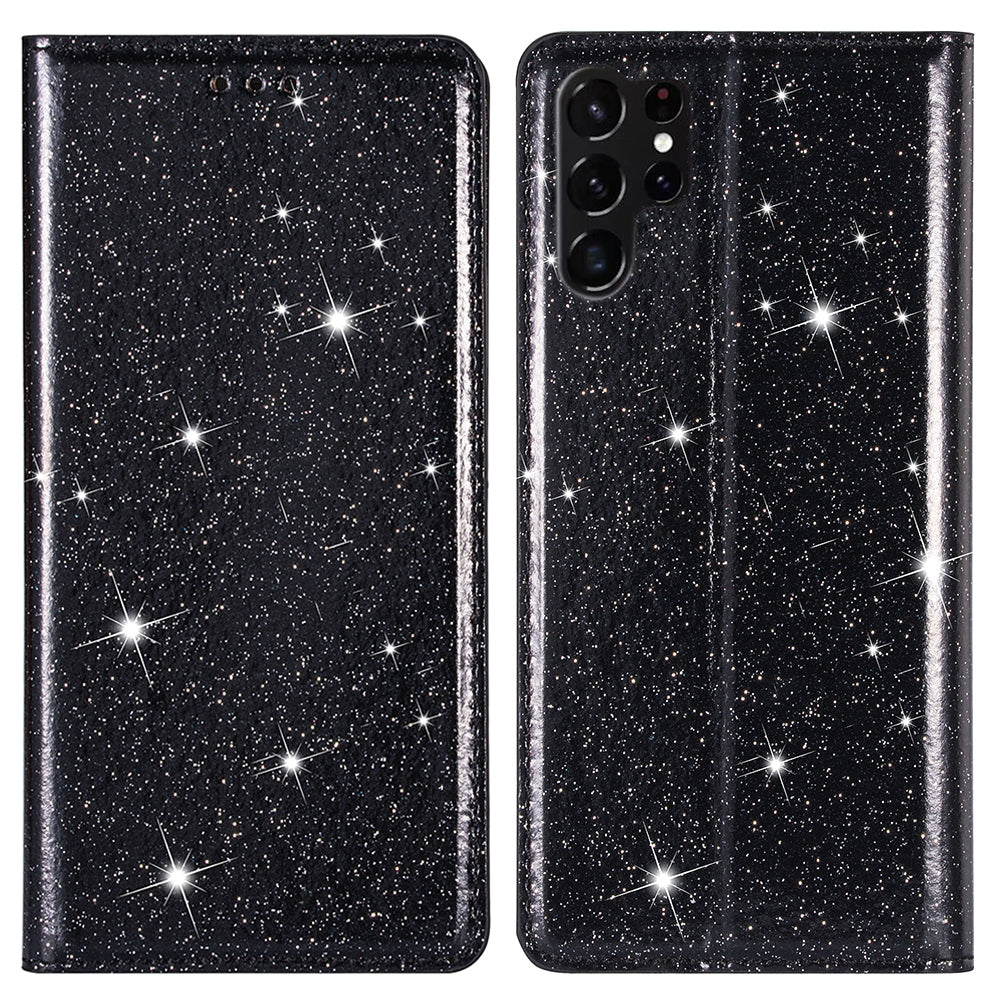 For Samsung Galaxy S24 Ultra Case Card Holder PU Leather Stand Cover - Black