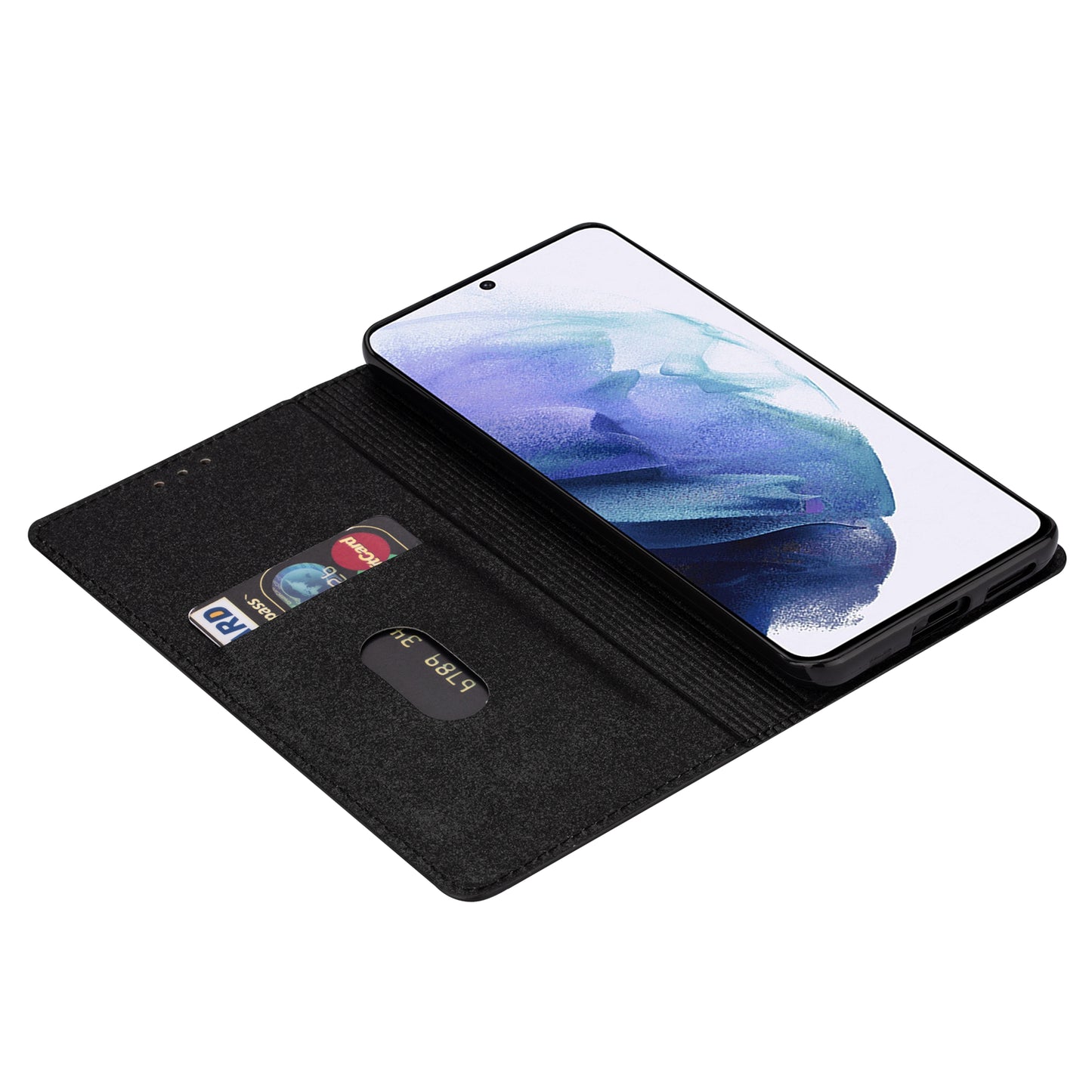 For Samsung Galaxy S24 Ultra Case Card Holder PU Leather Stand Cover - Black