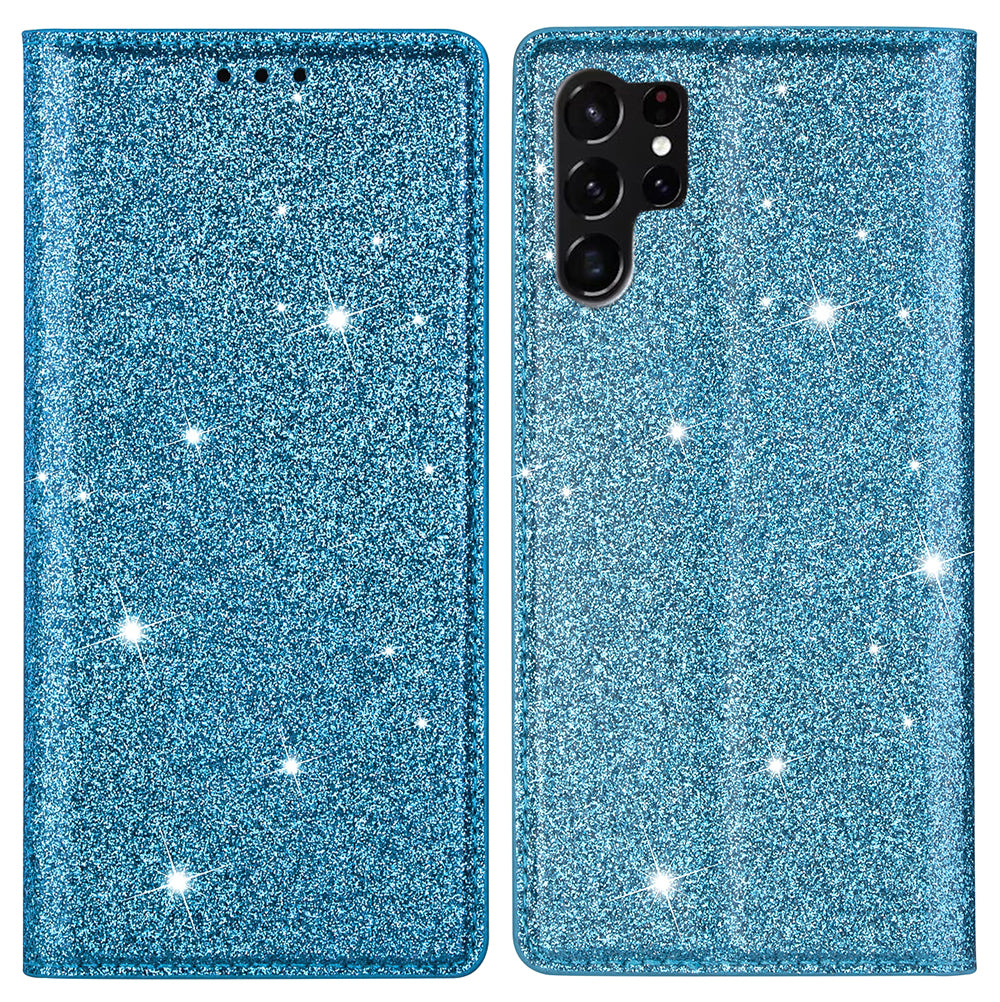 For Samsung Galaxy S24 Ultra Case Card Holder PU Leather Stand Cover - Blue