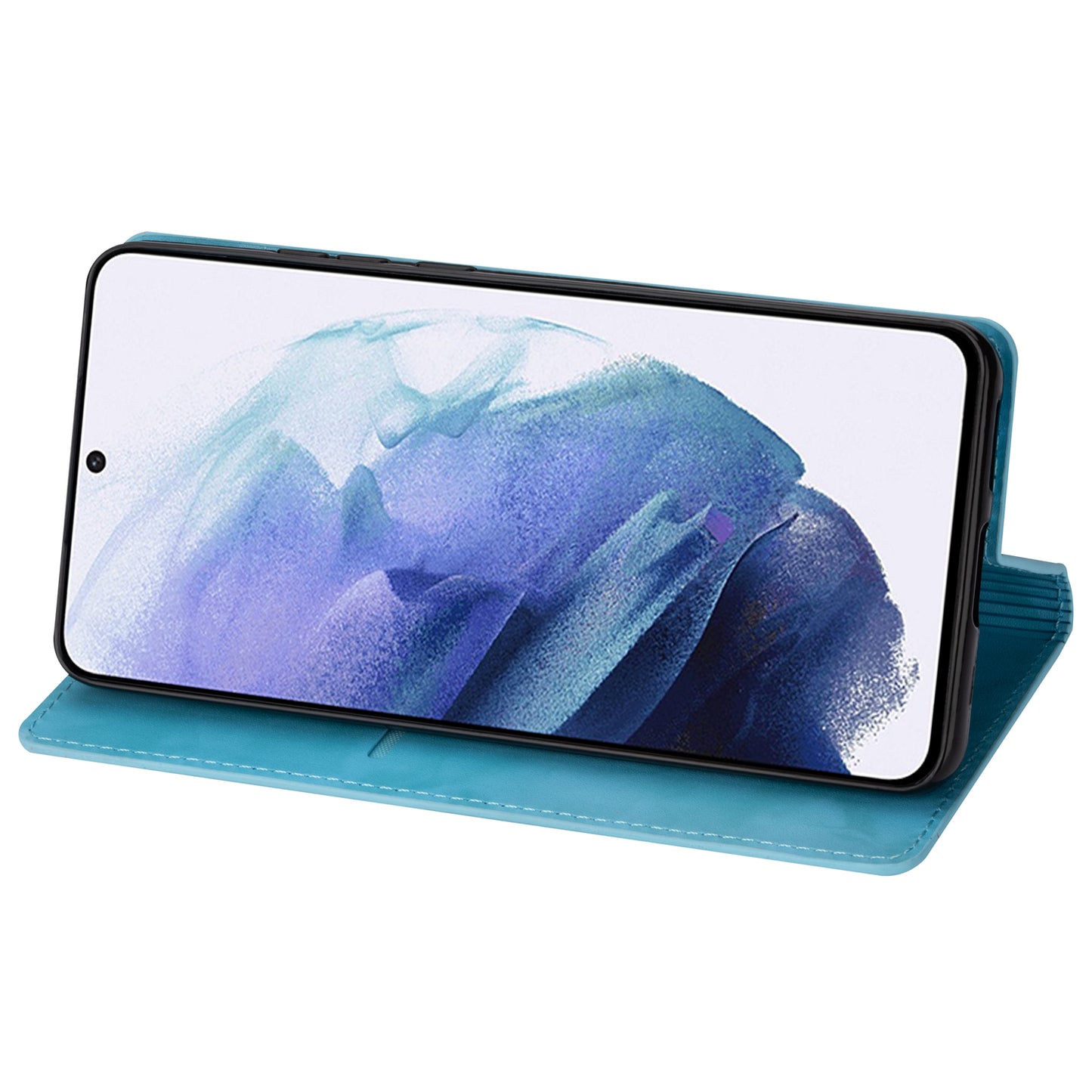 For Samsung Galaxy S24+ Case Card Holder Glittery Leather Stand Cover - Blue