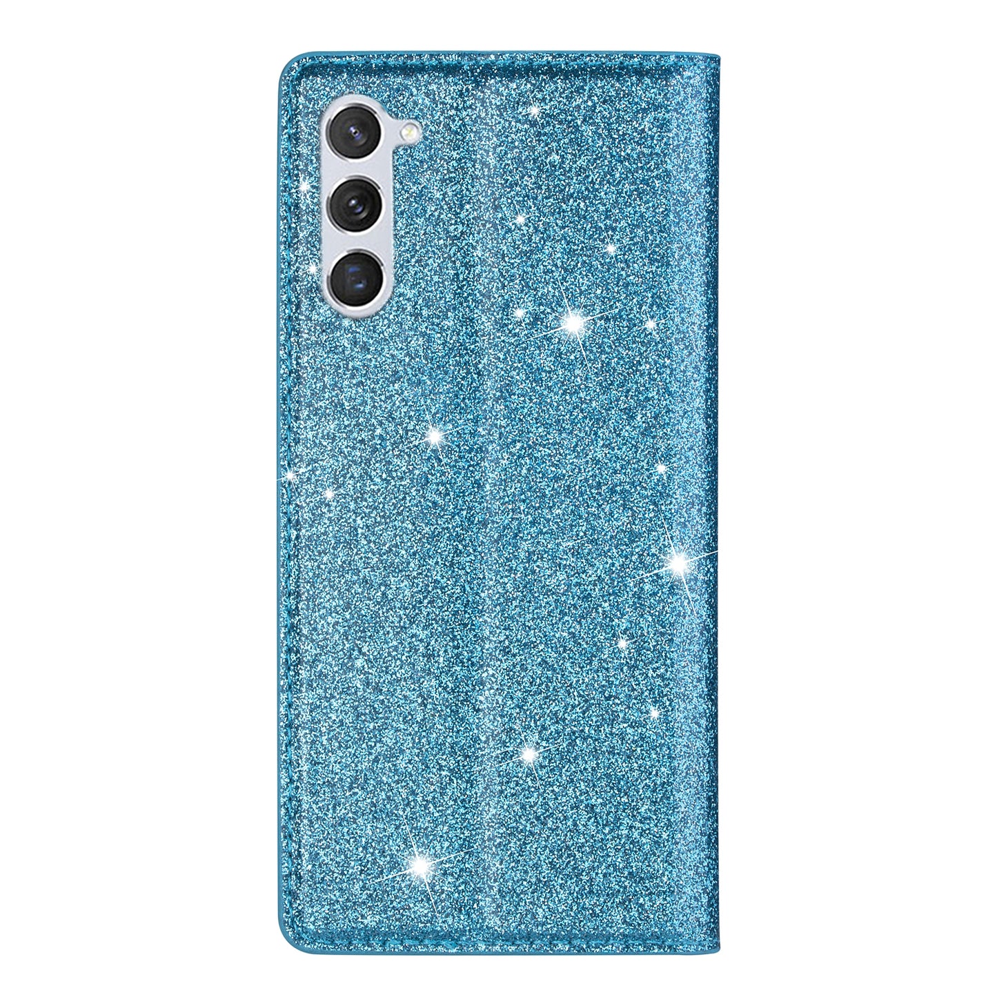 For Samsung Galaxy S24+ Case Card Holder Glittery Leather Stand Cover - Blue