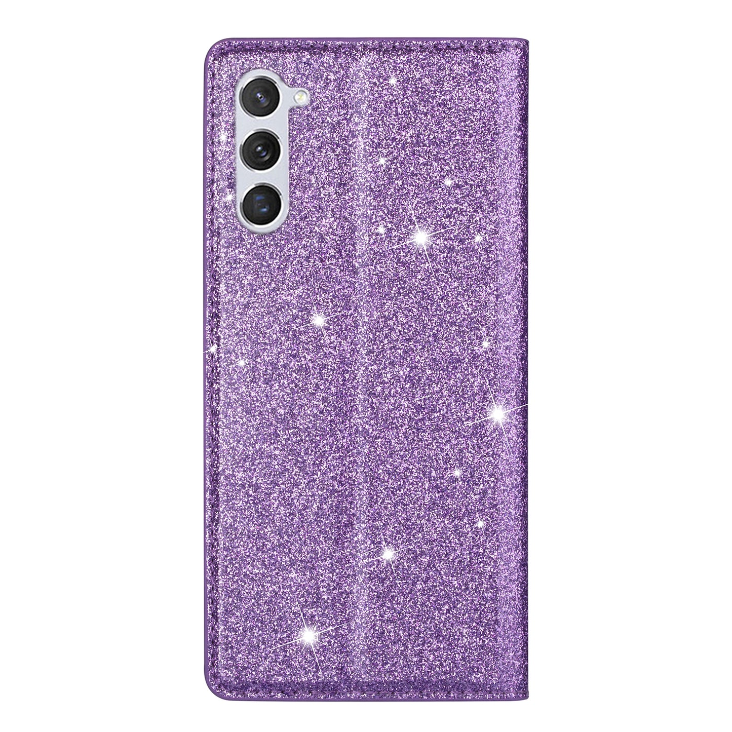 For Samsung Galaxy S24+ Case Card Holder Glittery Leather Stand Cover - Purple