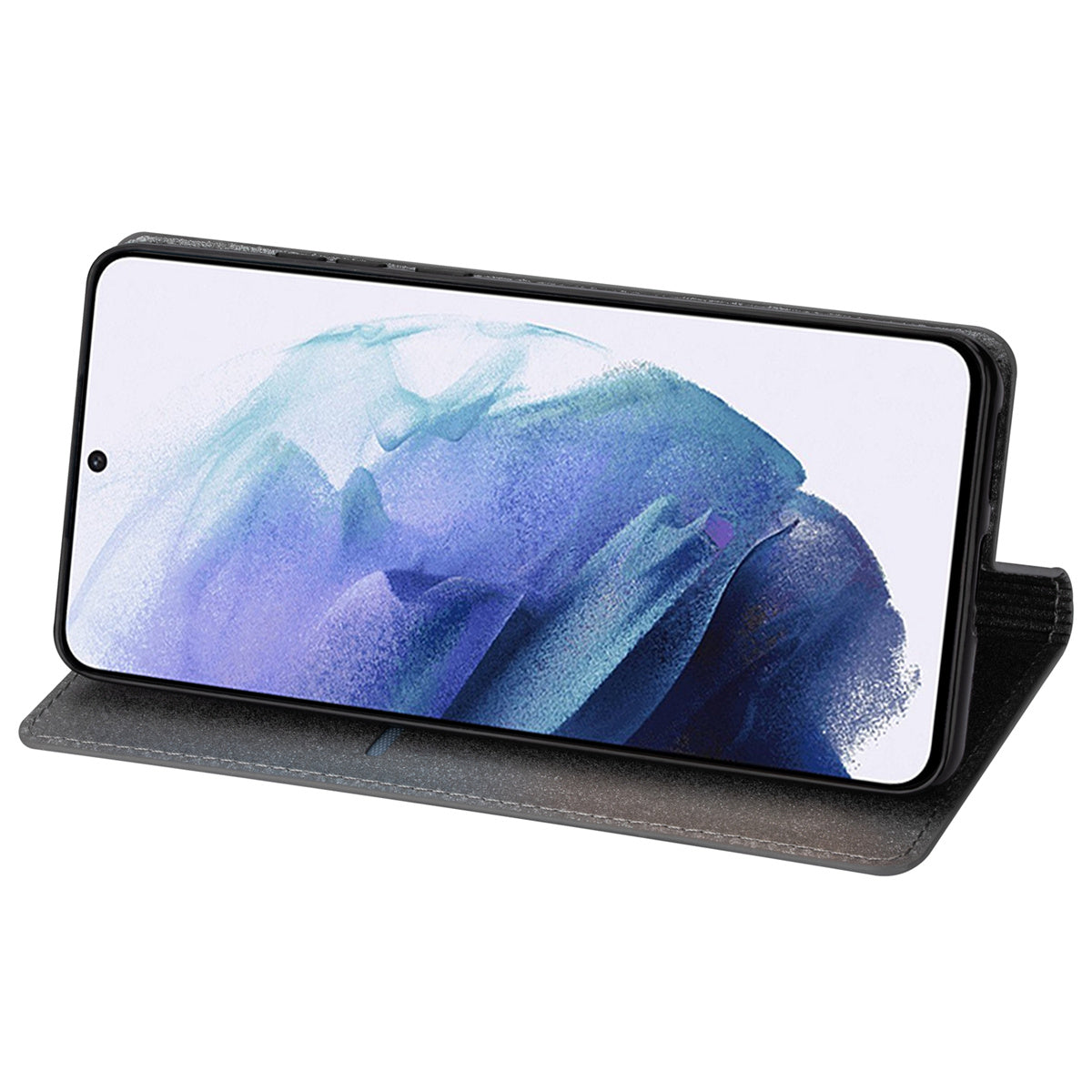 For Samsung Galaxy S24+ Case Card Holder Glittery Leather Stand Cover - Grey