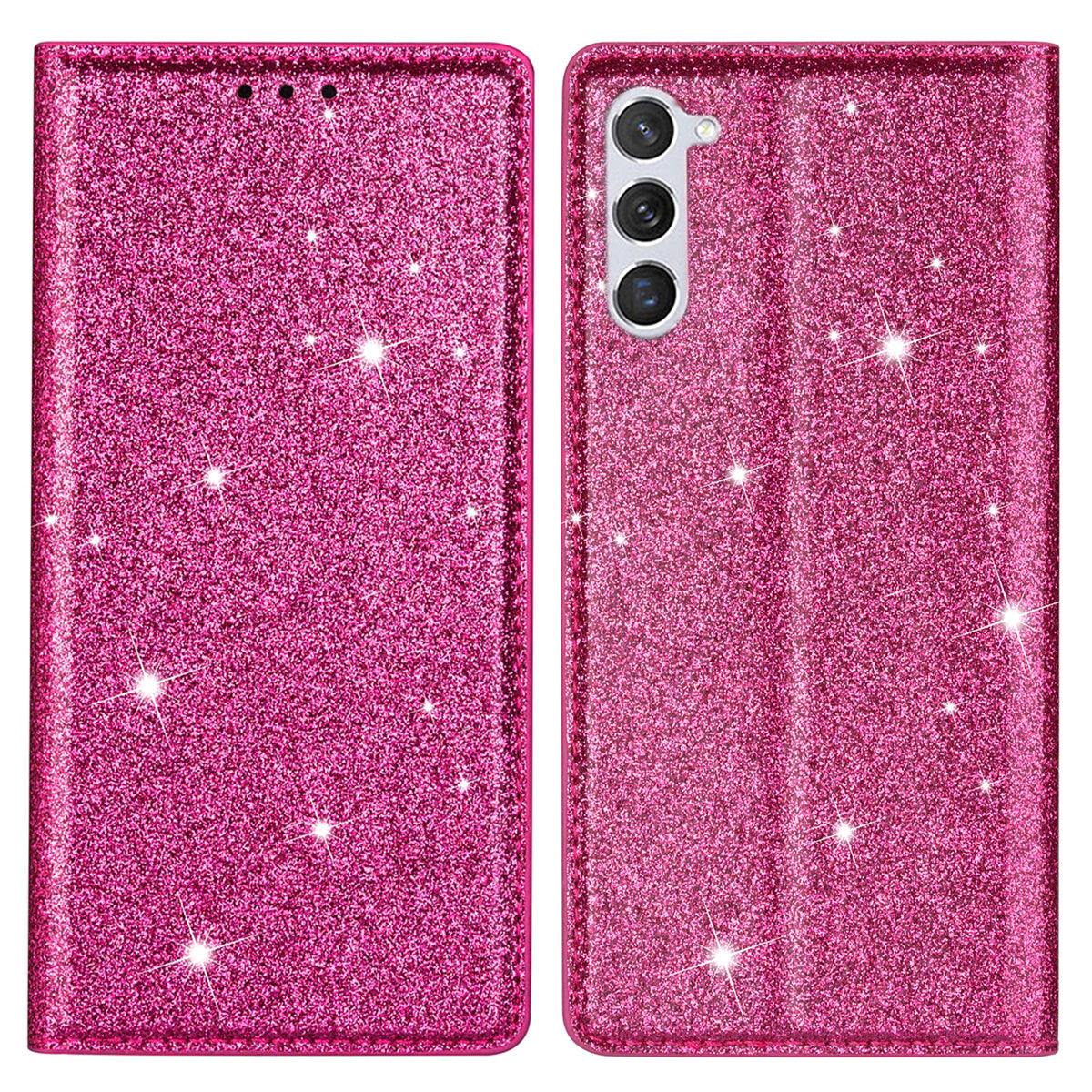 For Samsung Galaxy S24+ Case Card Holder Glittery Leather Stand Cover - Rose