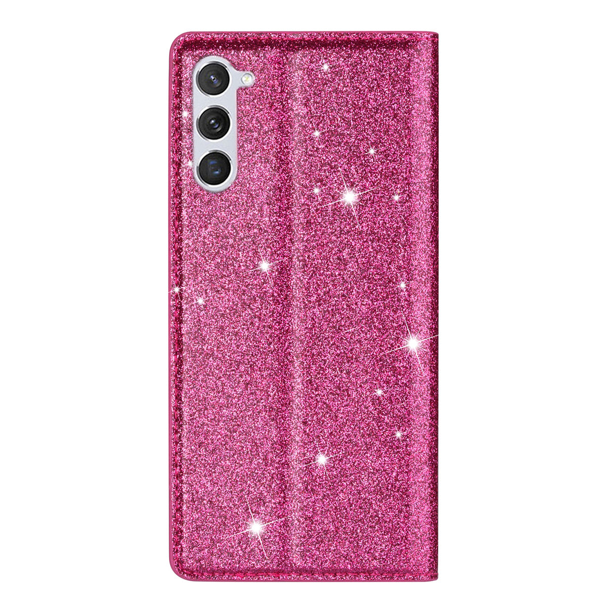 For Samsung Galaxy S24+ Case Card Holder Glittery Leather Stand Cover - Rose