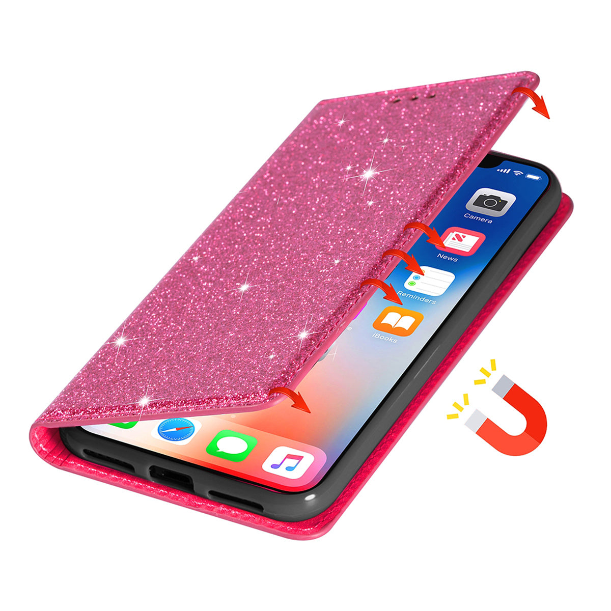 For Samsung Galaxy S24 Leather Case Card Holder Glitter Phone Cover - Rose