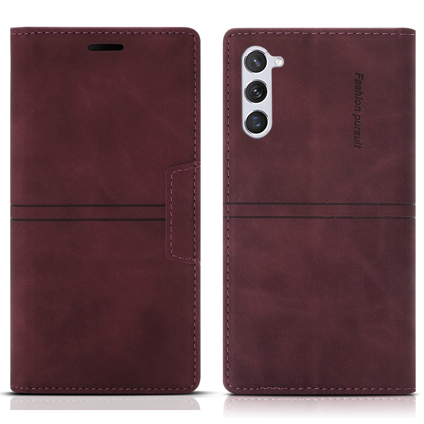 For Samsung Galaxy S24 Leather Case Anti-drop Wallet Phone Cover - Wine Red