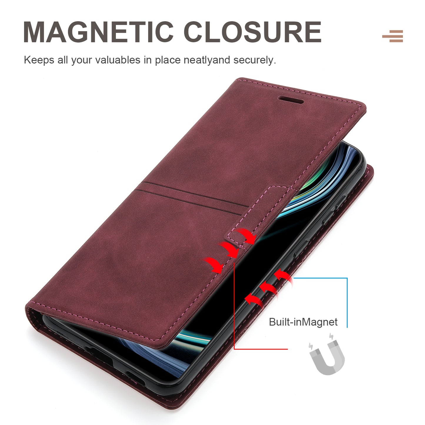 For Samsung Galaxy S24 Leather Case Anti-drop Wallet Phone Cover - Wine Red