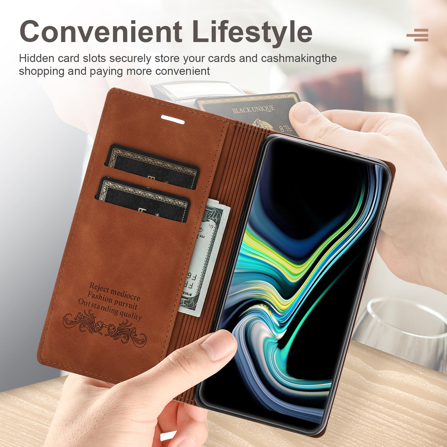 For Samsung Galaxy S24 Leather Case Anti-drop Wallet Phone Cover - Brown
