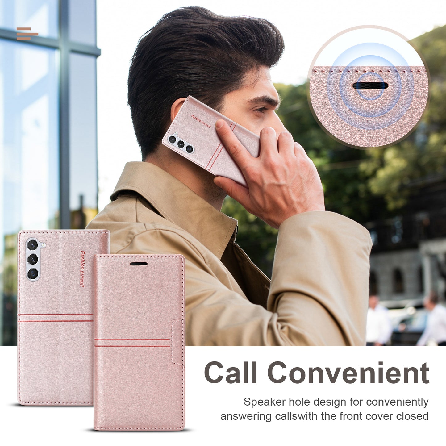 For Samsung Galaxy S24 Leather Case Anti-drop Wallet Phone Cover - Rose Gold