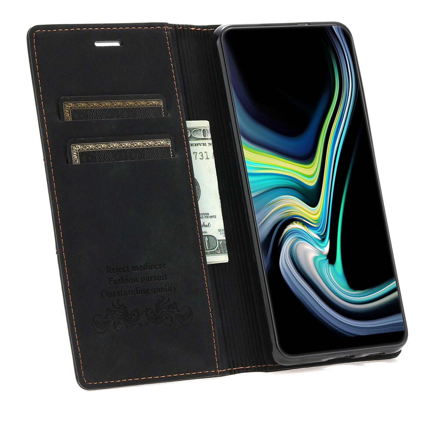 For Samsung Galaxy S24 Leather Case Anti-drop Wallet Phone Cover - Black