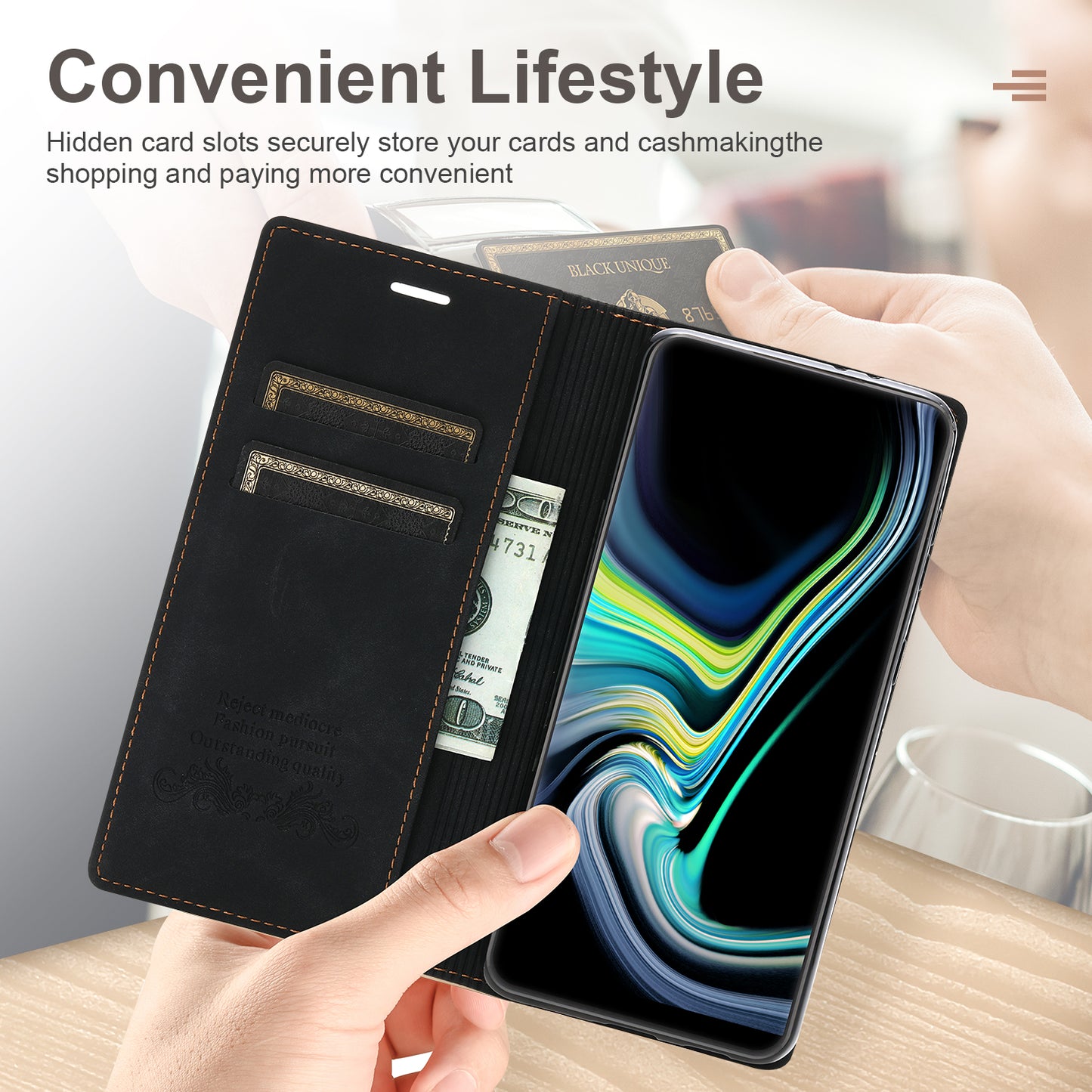 For Samsung Galaxy S24 Leather Case Anti-drop Wallet Phone Cover - Black