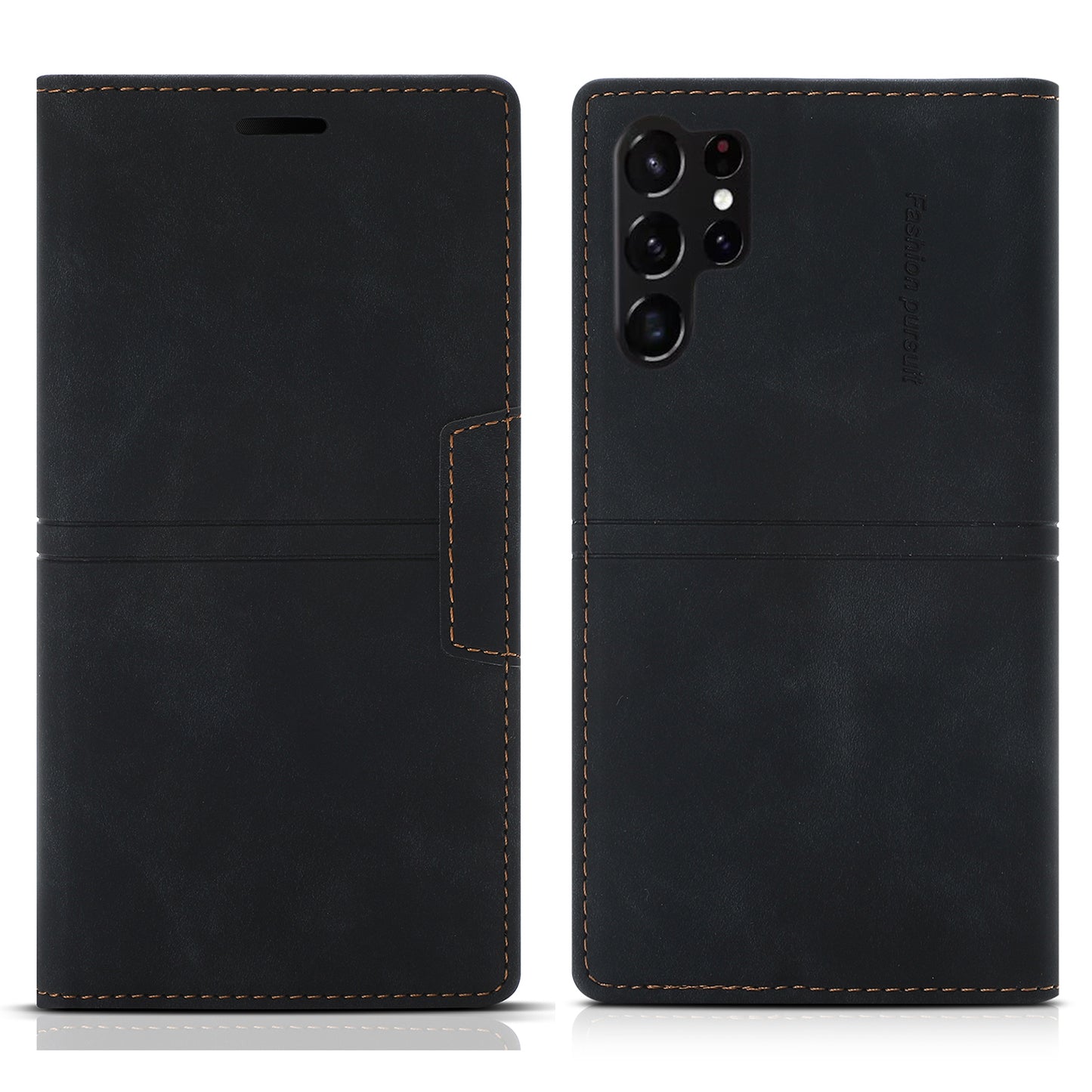 For Samsung Galaxy S24 Ultra Case Auto Closing Magnetic Phone Wallet Cover - Black