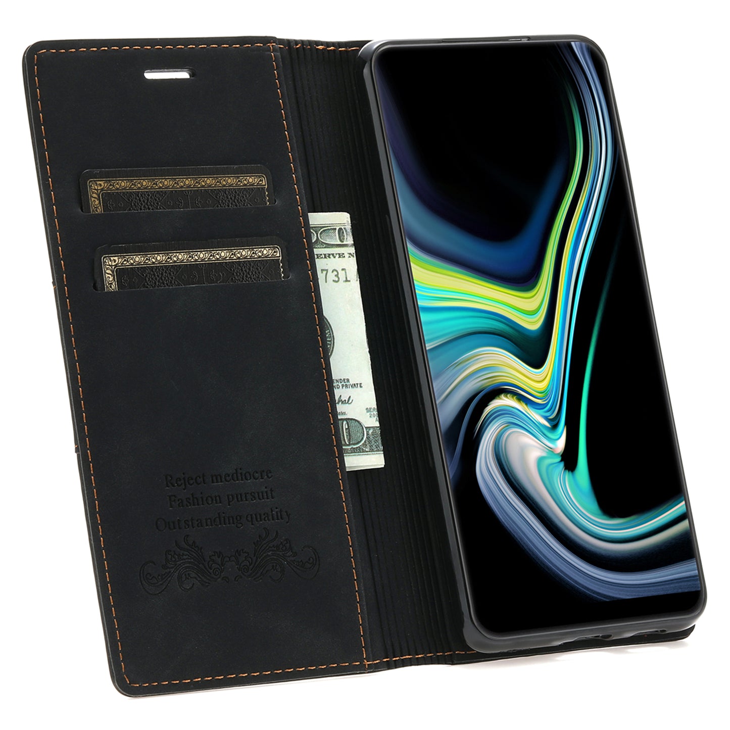 For Samsung Galaxy S24 Ultra Case Auto Closing Magnetic Phone Wallet Cover - Black