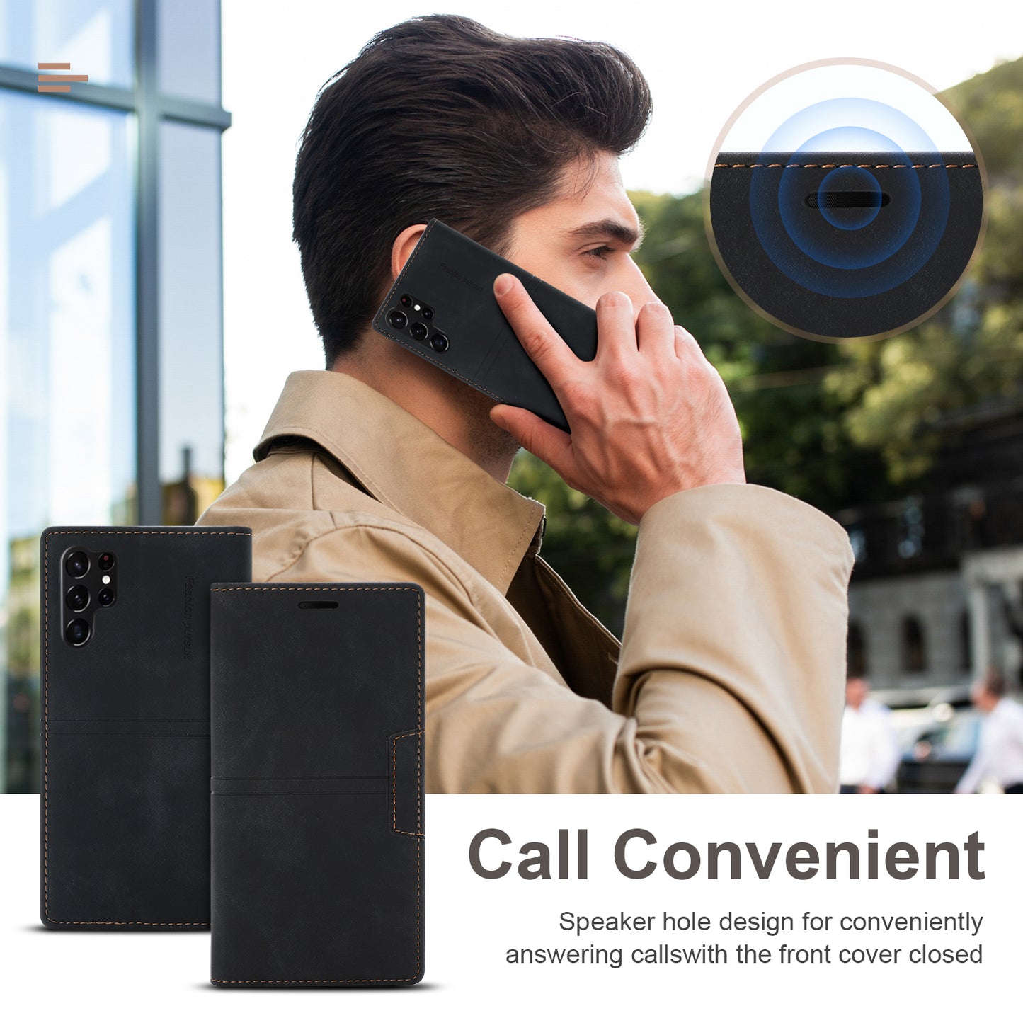 For Samsung Galaxy S24 Ultra Case Auto Closing Magnetic Phone Wallet Cover - Black