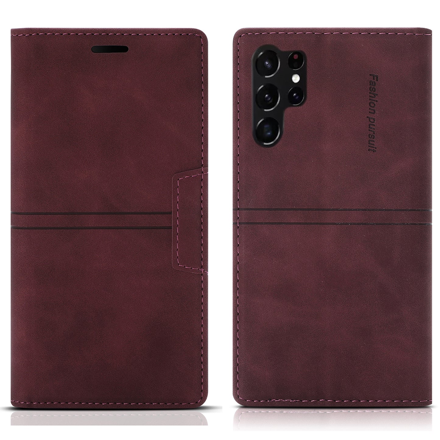 For Samsung Galaxy S24 Ultra Case Auto Closing Magnetic Phone Wallet Cover - Wine Red