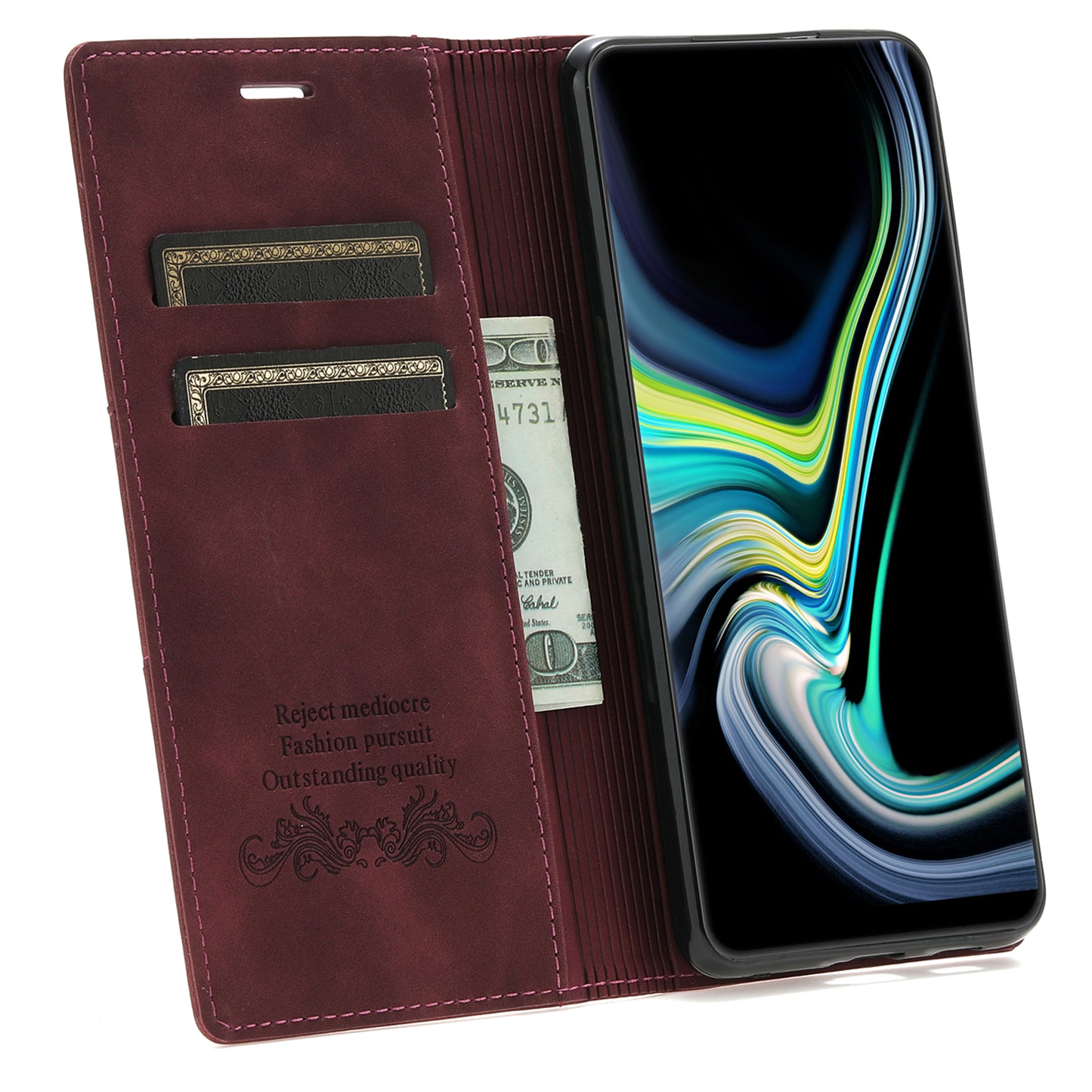 For Samsung Galaxy S24 Ultra Case Auto Closing Magnetic Phone Wallet Cover - Wine Red