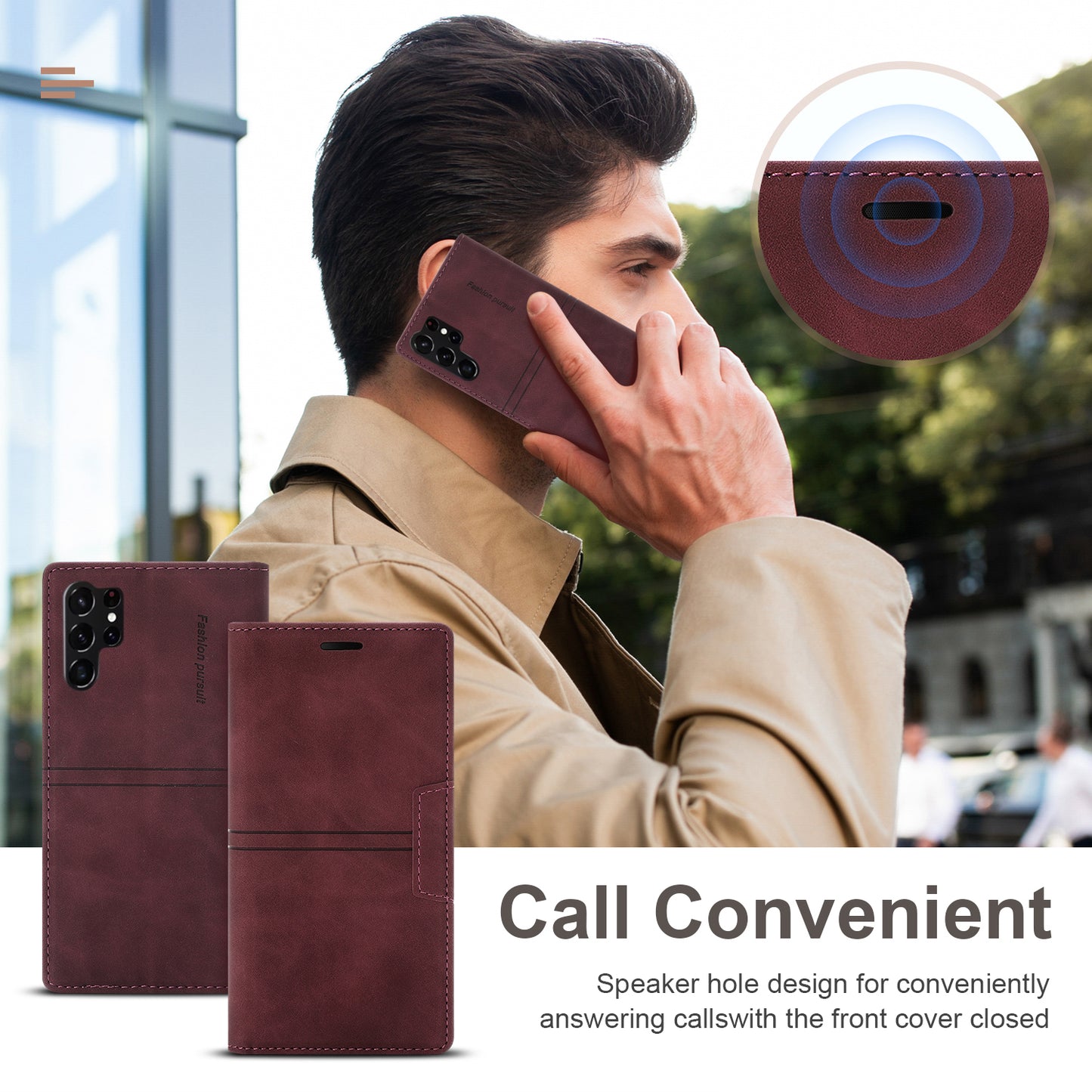 For Samsung Galaxy S24 Ultra Case Auto Closing Magnetic Phone Wallet Cover - Wine Red