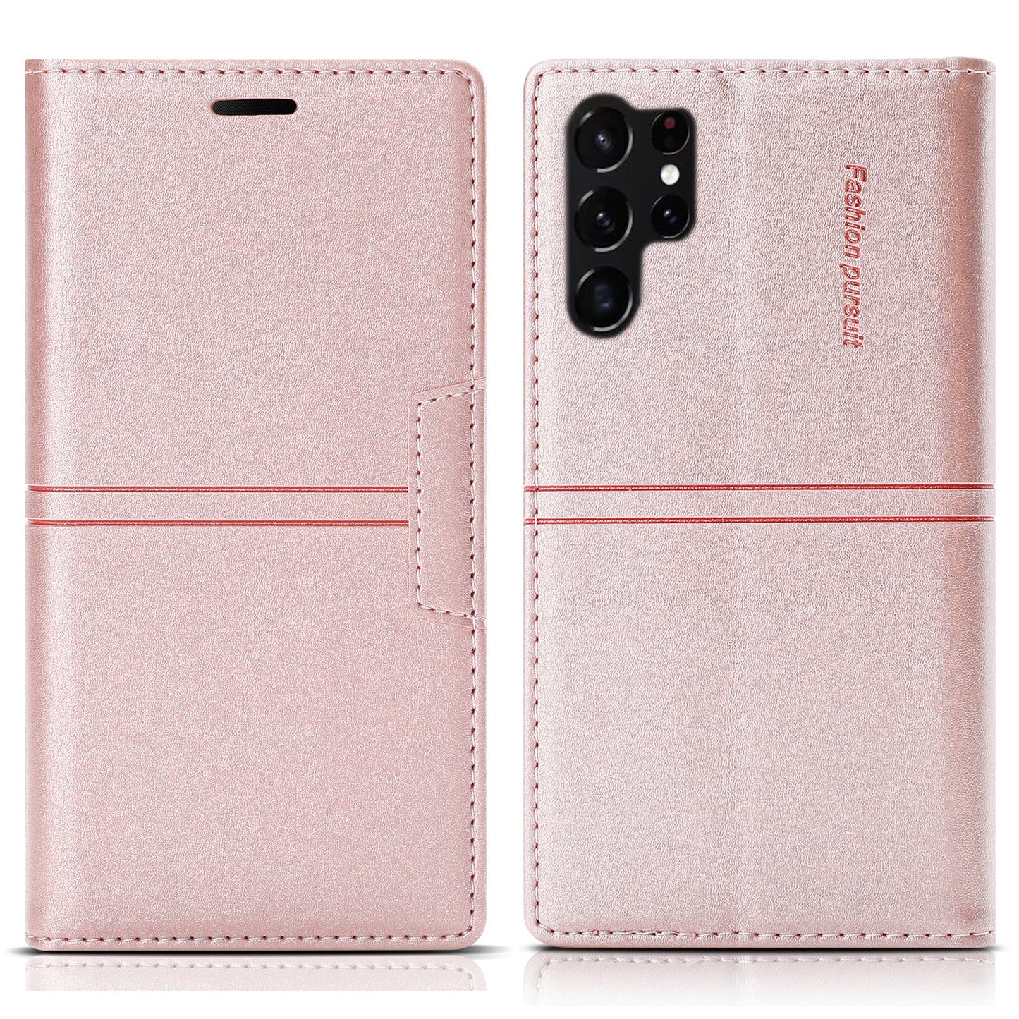 For Samsung Galaxy S24 Ultra Case Auto Closing Magnetic Phone Wallet Cover - Rose Gold