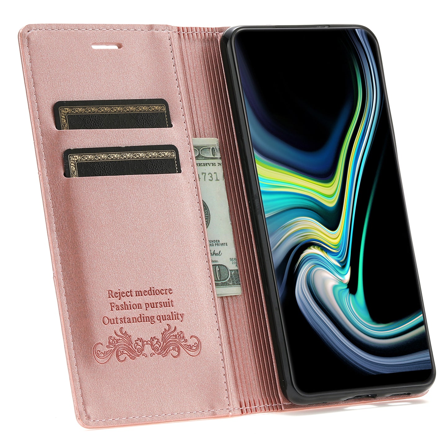 For Samsung Galaxy S24 Ultra Case Auto Closing Magnetic Phone Wallet Cover - Rose Gold