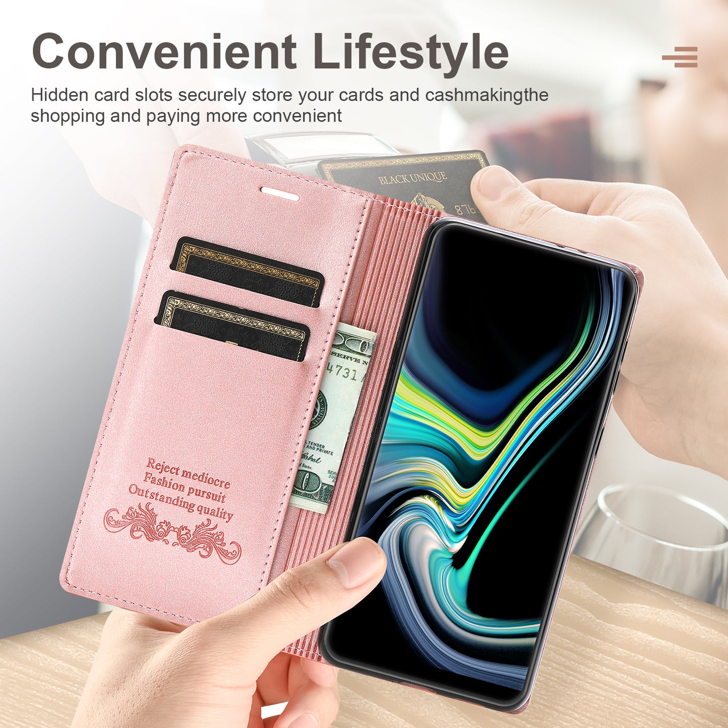 For Samsung Galaxy S24 Ultra Case Auto Closing Magnetic Phone Wallet Cover - Rose Gold