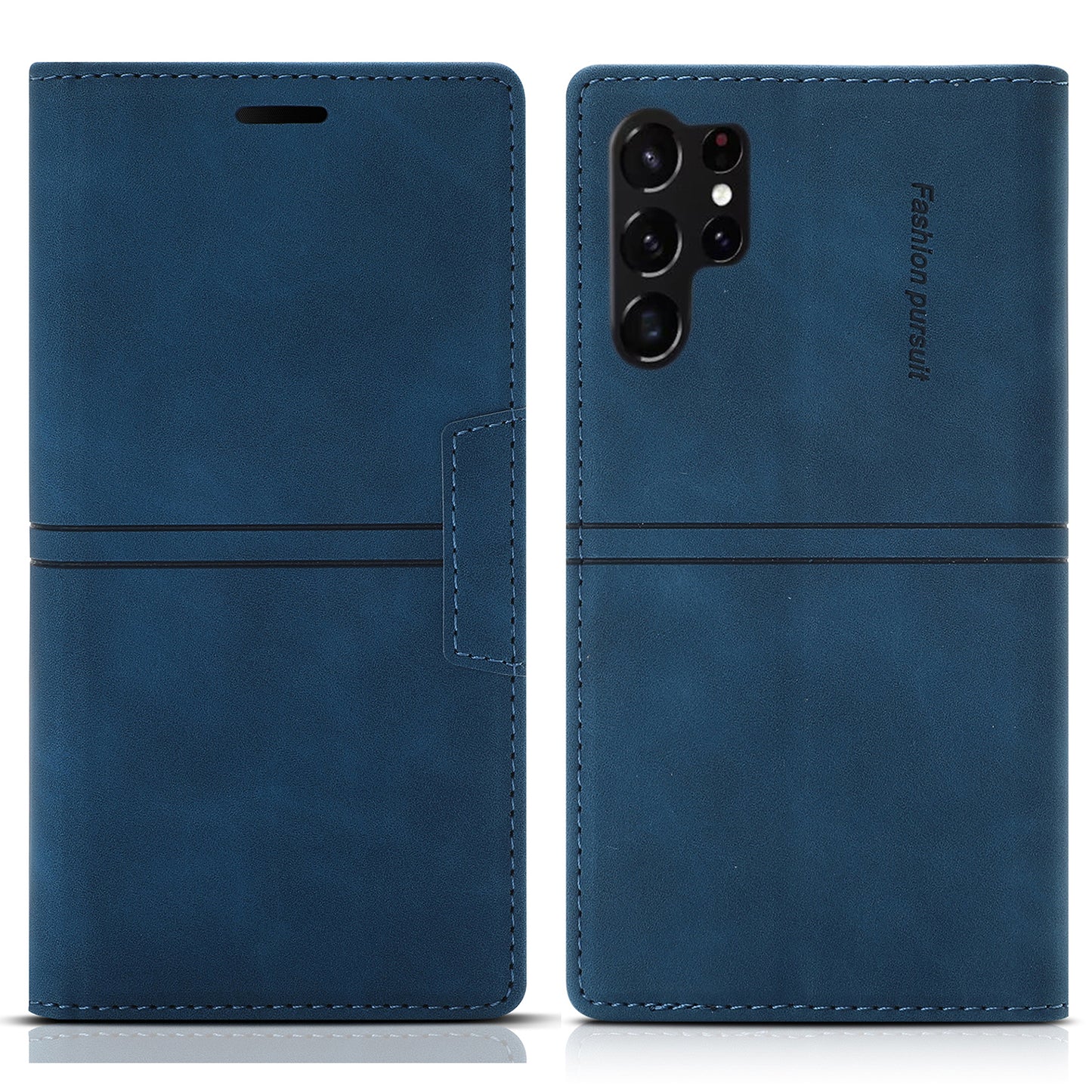 For Samsung Galaxy S24 Ultra Case Auto Closing Magnetic Phone Wallet Cover - Blue