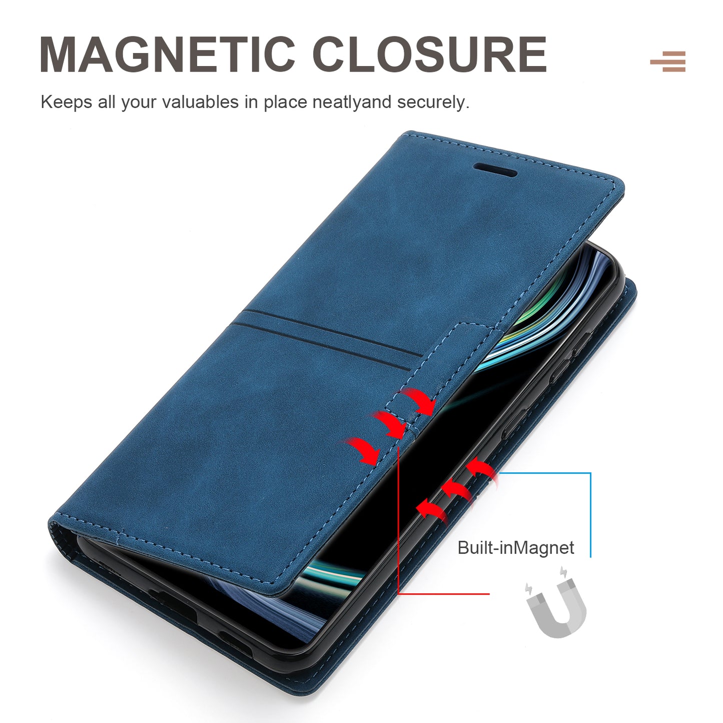 For Samsung Galaxy S24 Ultra Case Auto Closing Magnetic Phone Wallet Cover - Blue