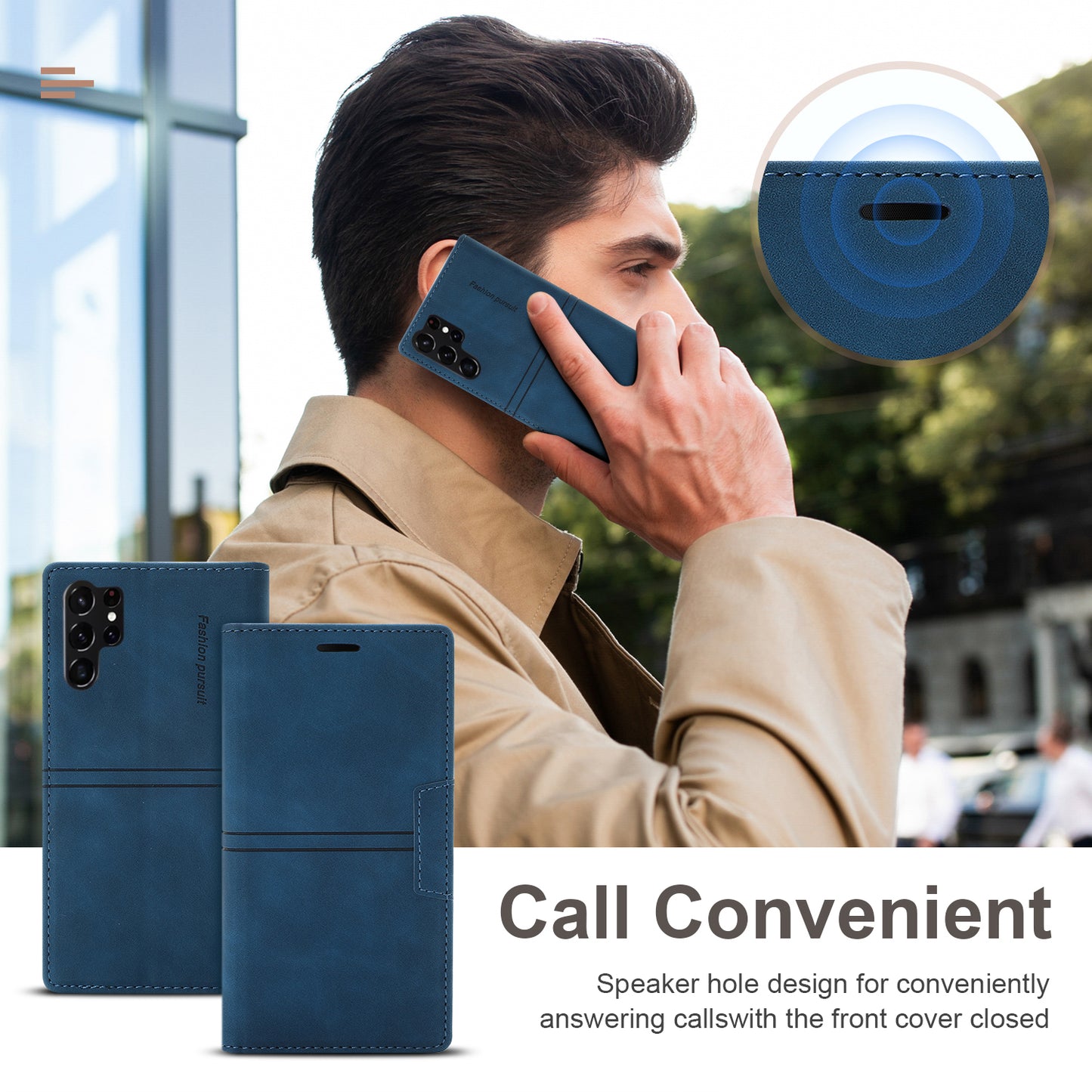 For Samsung Galaxy S24 Ultra Case Auto Closing Magnetic Phone Wallet Cover - Blue