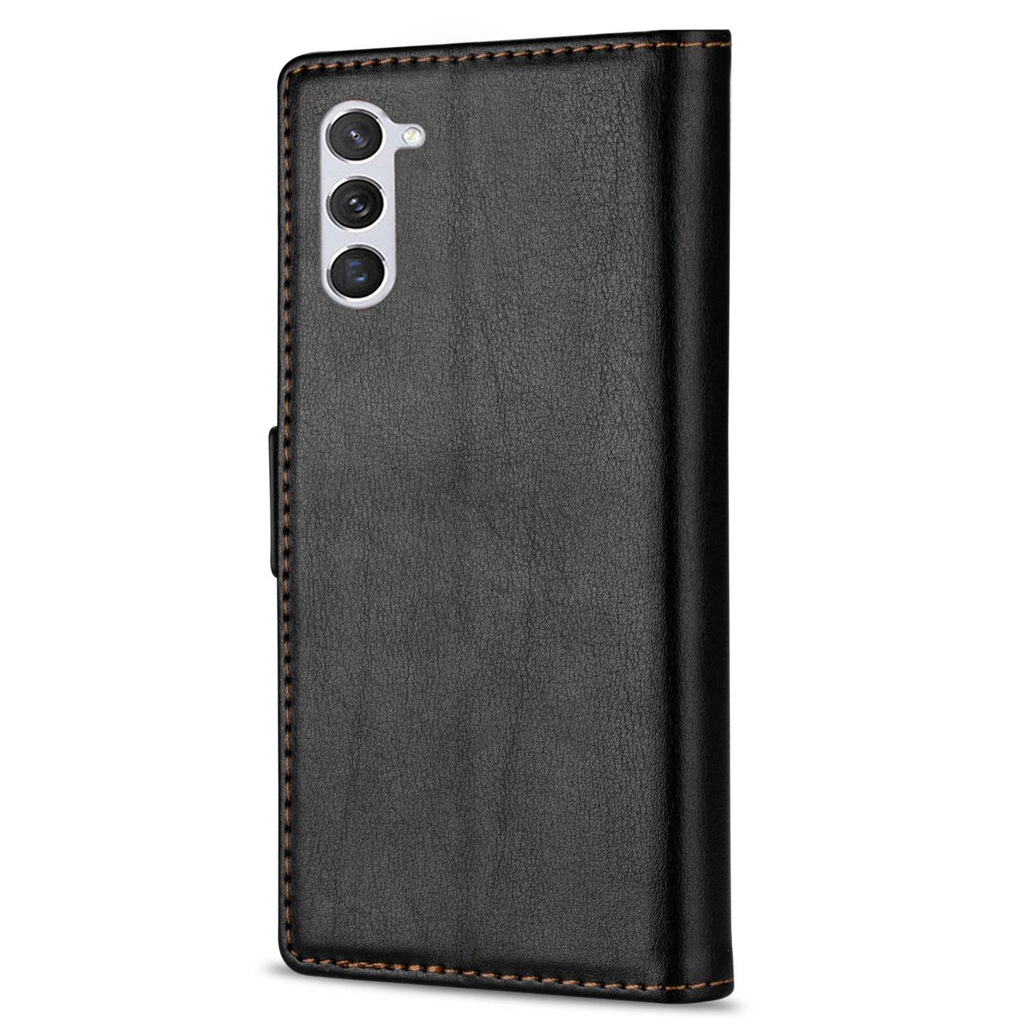N.BEKUS For Samsung Galaxy S24 Case Skin-touch PU Leather Stand Cover - Black