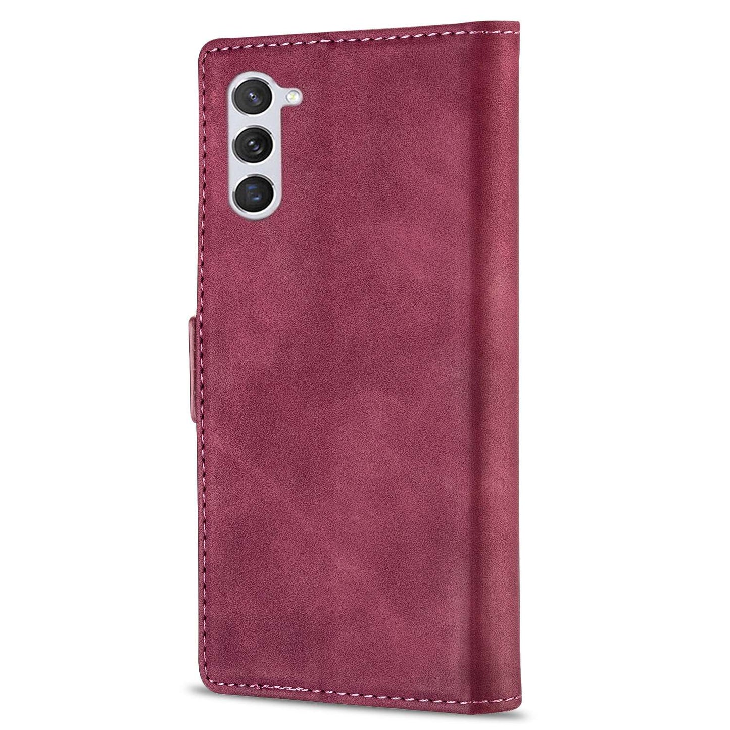 N.BEKUS For Samsung Galaxy S24 Case Skin-touch PU Leather Stand Cover - Wine Red