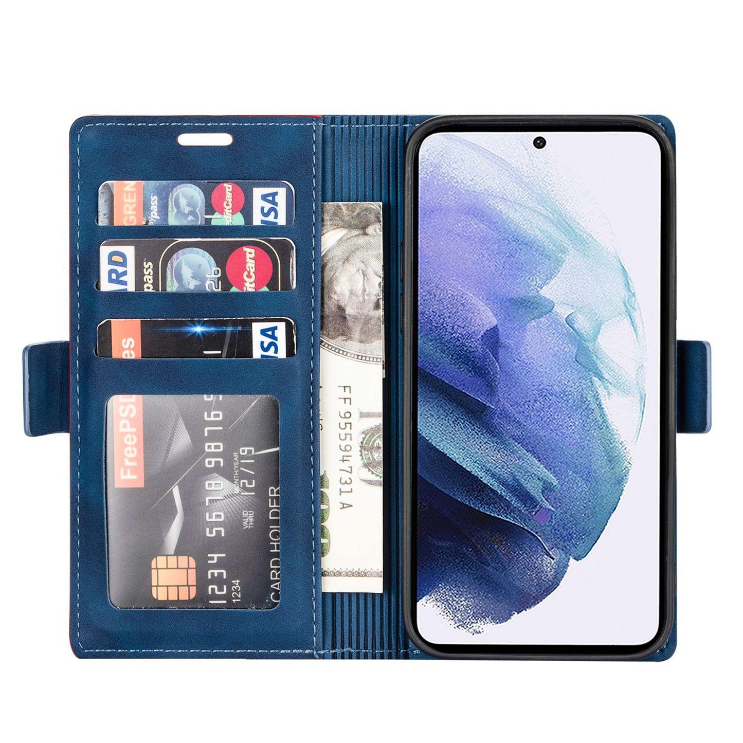 N.BEKUS For Samsung Galaxy S24 Case Skin-touch PU Leather Stand Cover - Blue