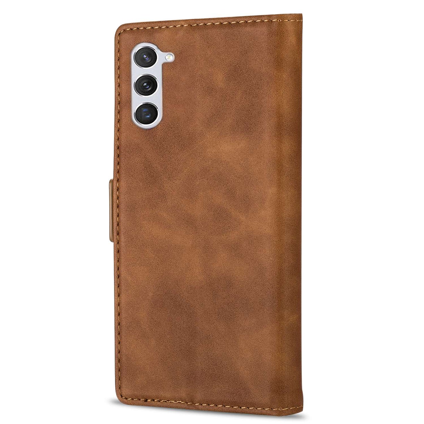 N.BEKUS For Samsung Galaxy S24+ Leather Case Solid Color Phone Cover - Brown