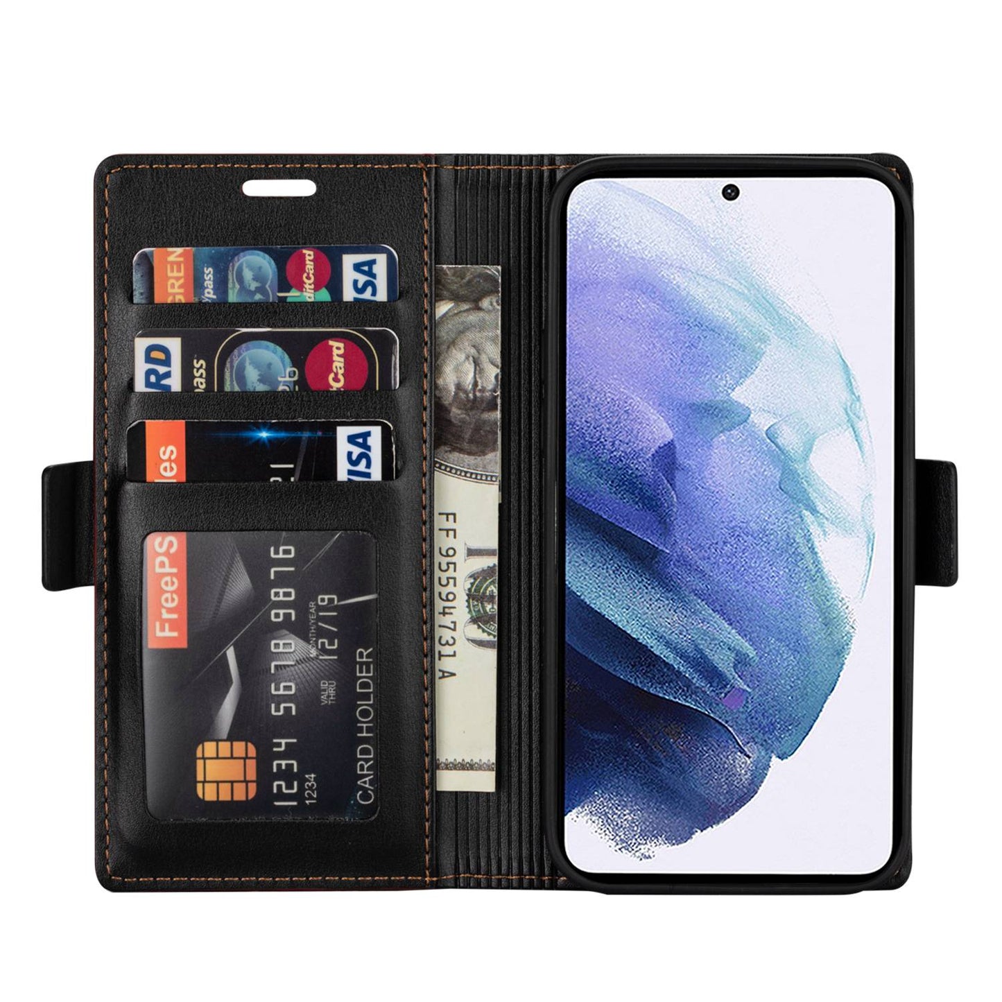 N.BEKUS For Samsung Galaxy S24 Ultra Case Dual Magnetic Clasp Leather Wallet Cover - Black