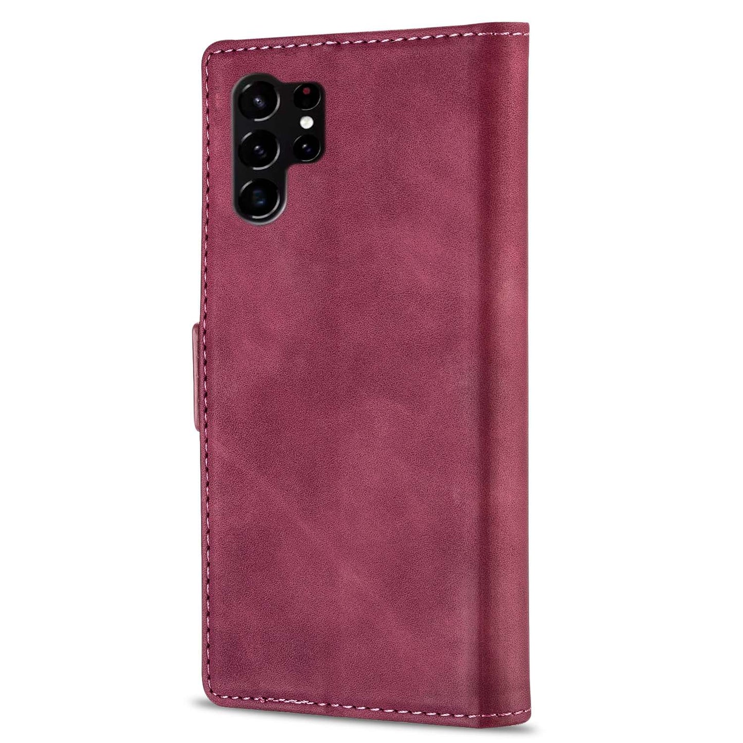 N.BEKUS For Samsung Galaxy S24 Ultra Case Dual Magnetic Clasp Leather Wallet Cover - Wine Red