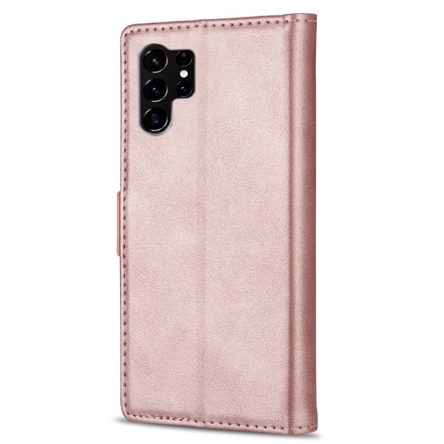 N.BEKUS For Samsung Galaxy S24 Ultra Case Dual Magnetic Clasp Leather Wallet Cover - Rose Gold