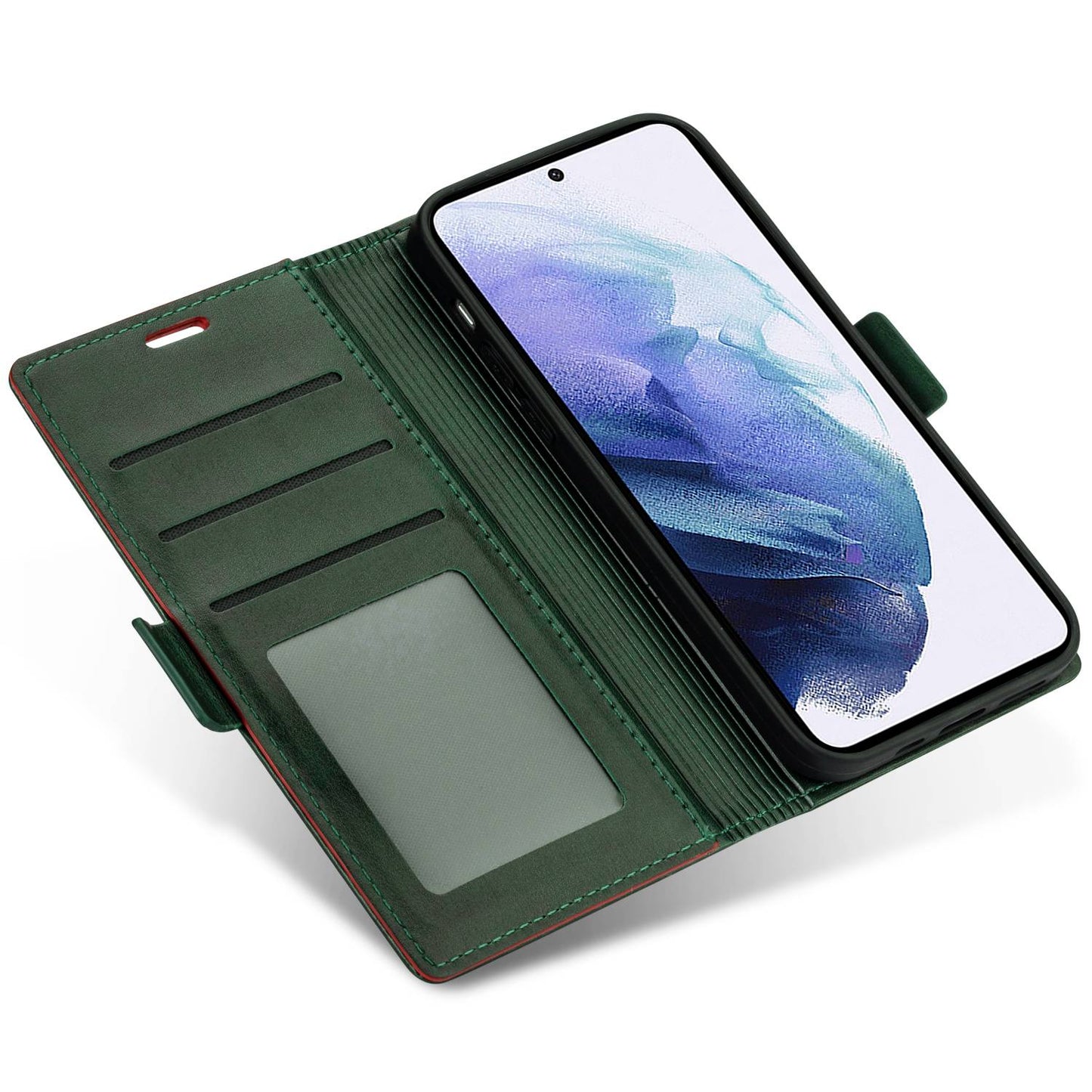 N.BEKUS For Samsung Galaxy S24 Ultra Case Dual Magnetic Clasp Leather Wallet Cover - Green