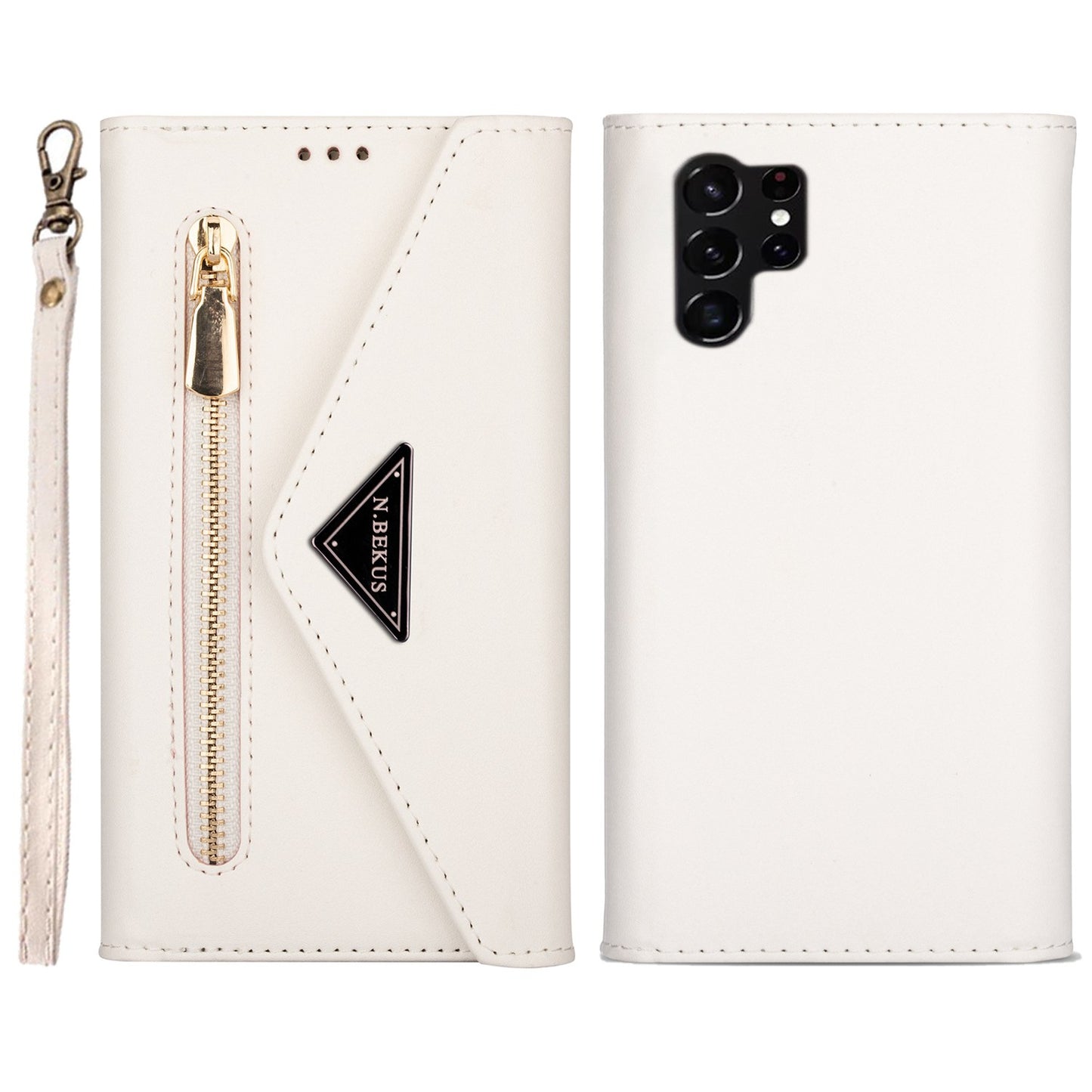 N.BEKUS For Samsung Galaxy S24 Ultra Wallet Cell Phone Cases with Short + Long Strap - White