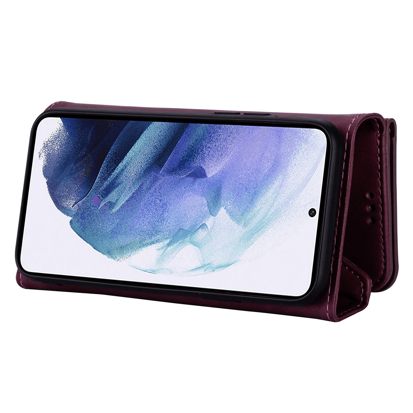 N.BEKUS For Samsung Galaxy S24 Ultra Wallet Cell Phone Cases with Short + Long Strap - Wine Red