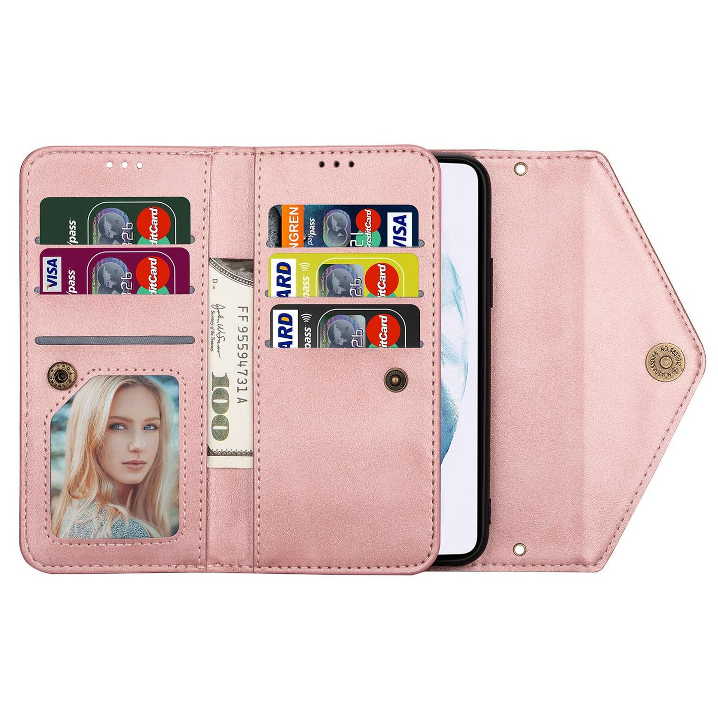 N.BEKUS For Samsung Galaxy S24+ Cover Skin-touch Cell Phone Cases with Short + Long Strap - Rose Gold