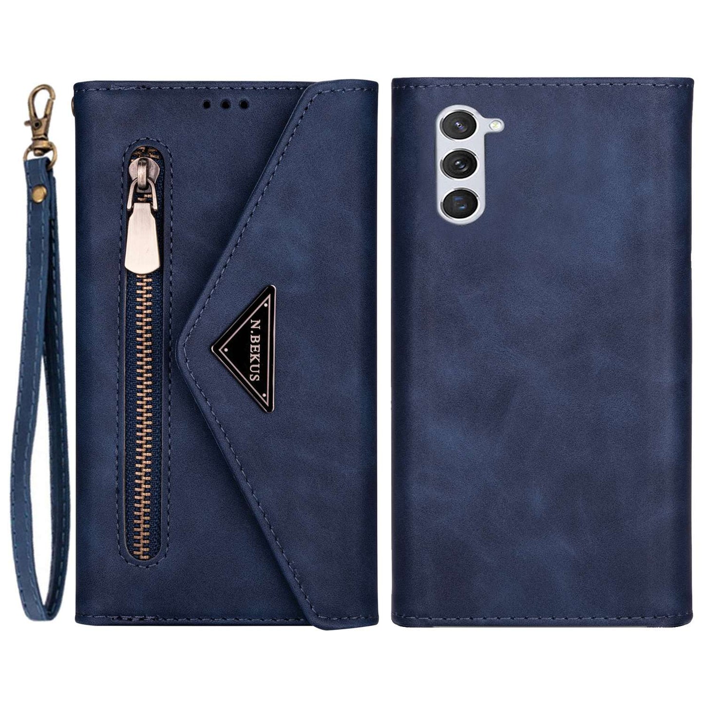 N.BEKUS For Samsung Galaxy S24+ Cover Skin-touch Cell Phone Cases with Short + Long Strap - Blue