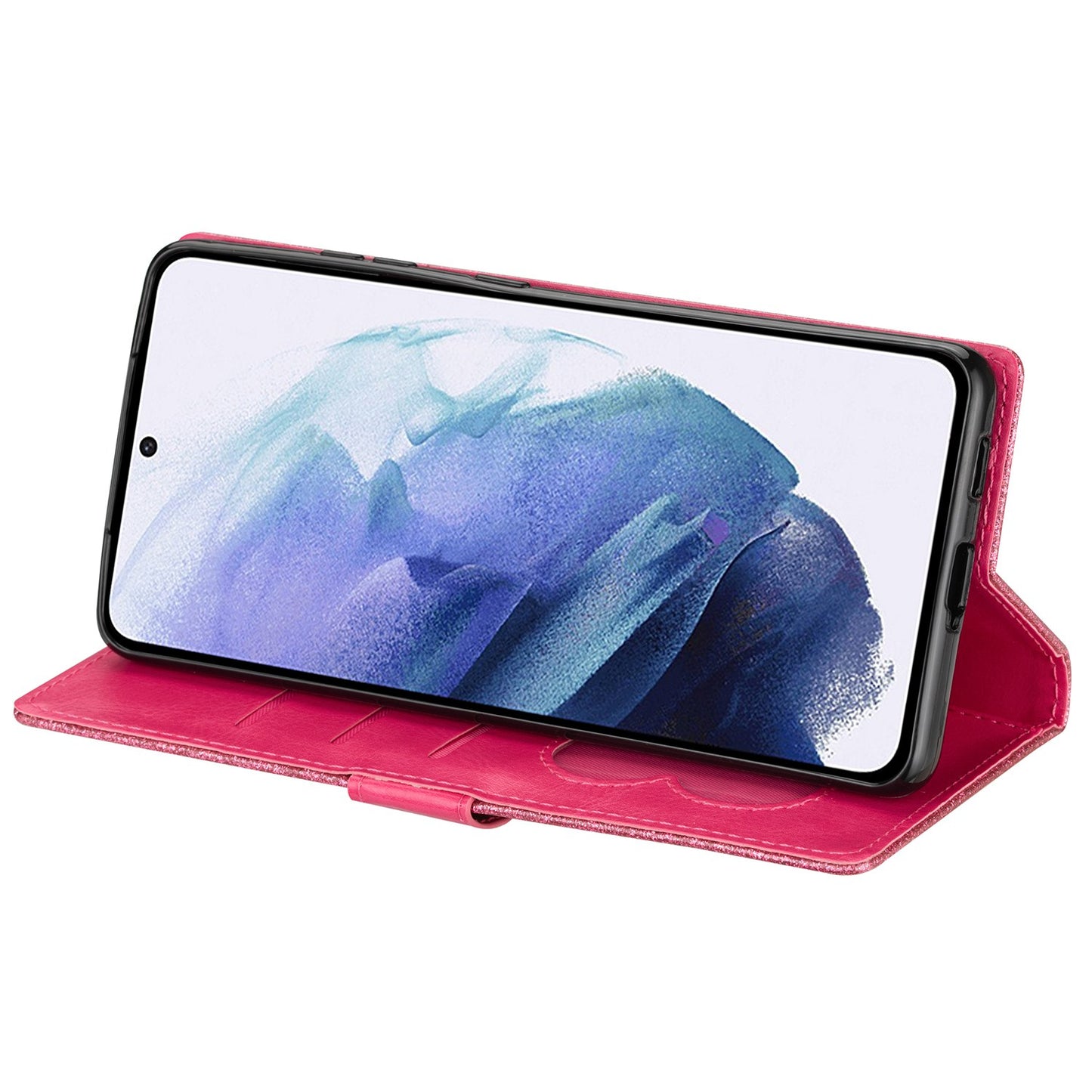 For Samsung Galaxy S24 Case Glittery Phone Wallet Cover with Zipper Pocket - Rose