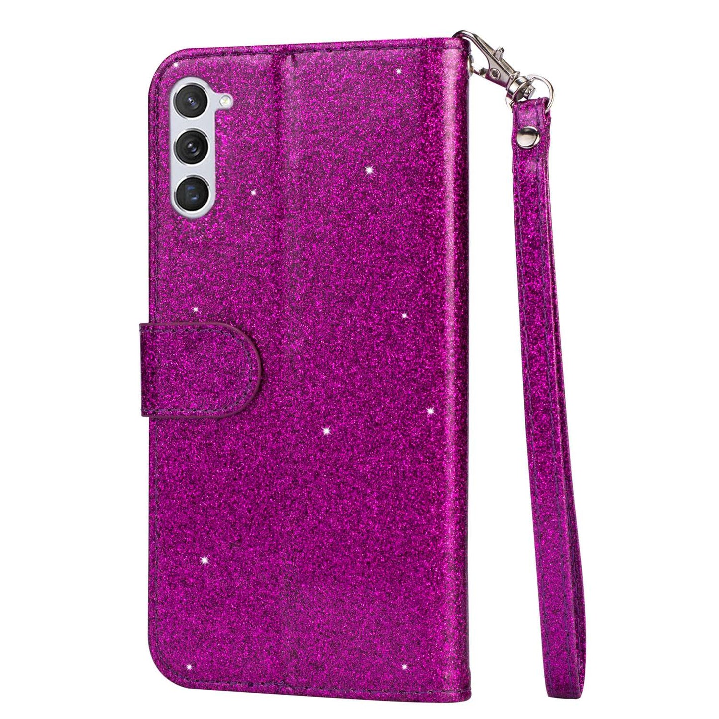 For Samsung Galaxy S24 Case Glittery Phone Wallet Cover with Zipper Pocket - Purple